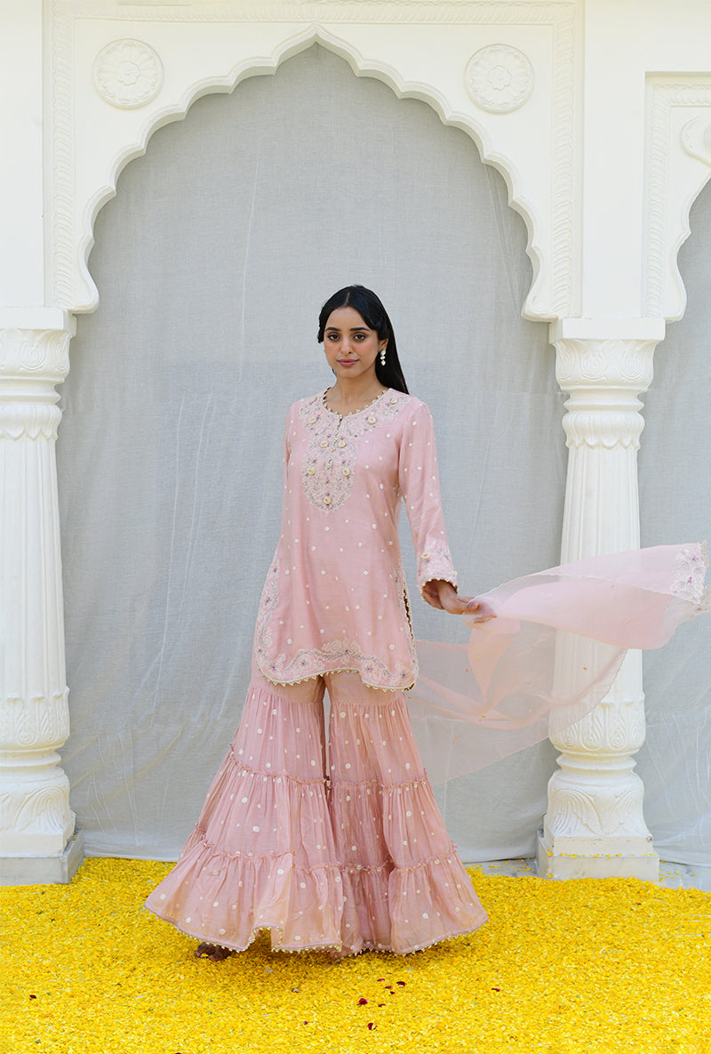 Pink Dotted Izra Gharara Set