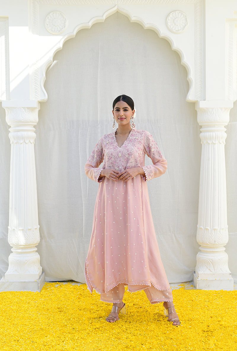 Pink Frockstyle Izra Kurta Set