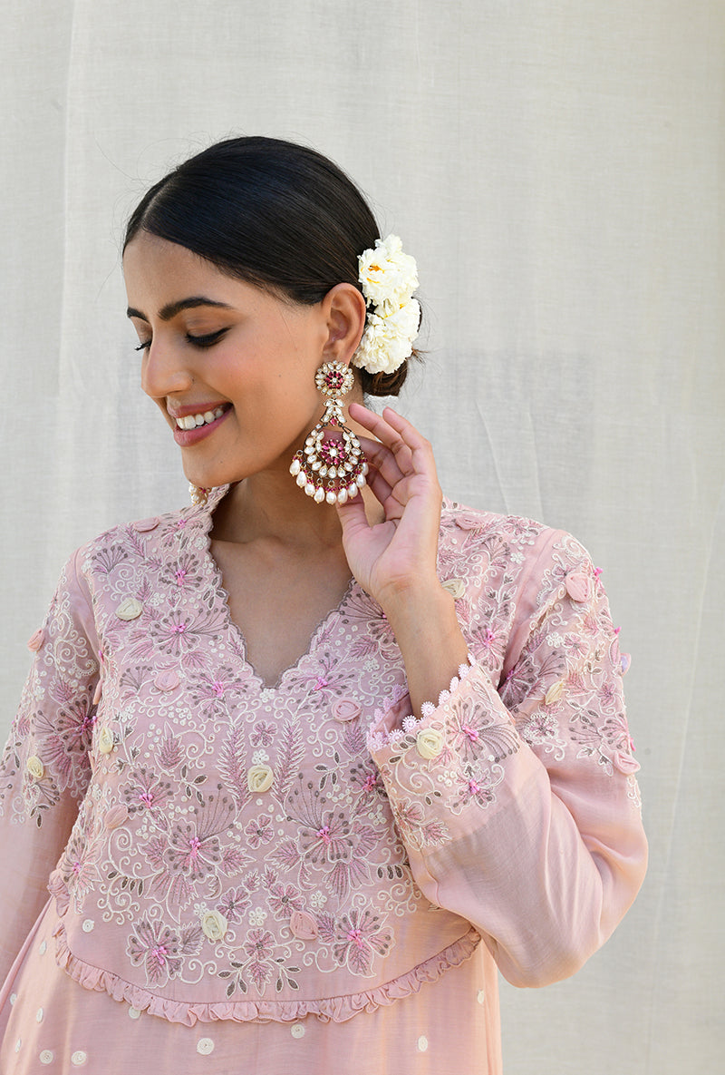 Pink Frockstyle Izra Kurta Set