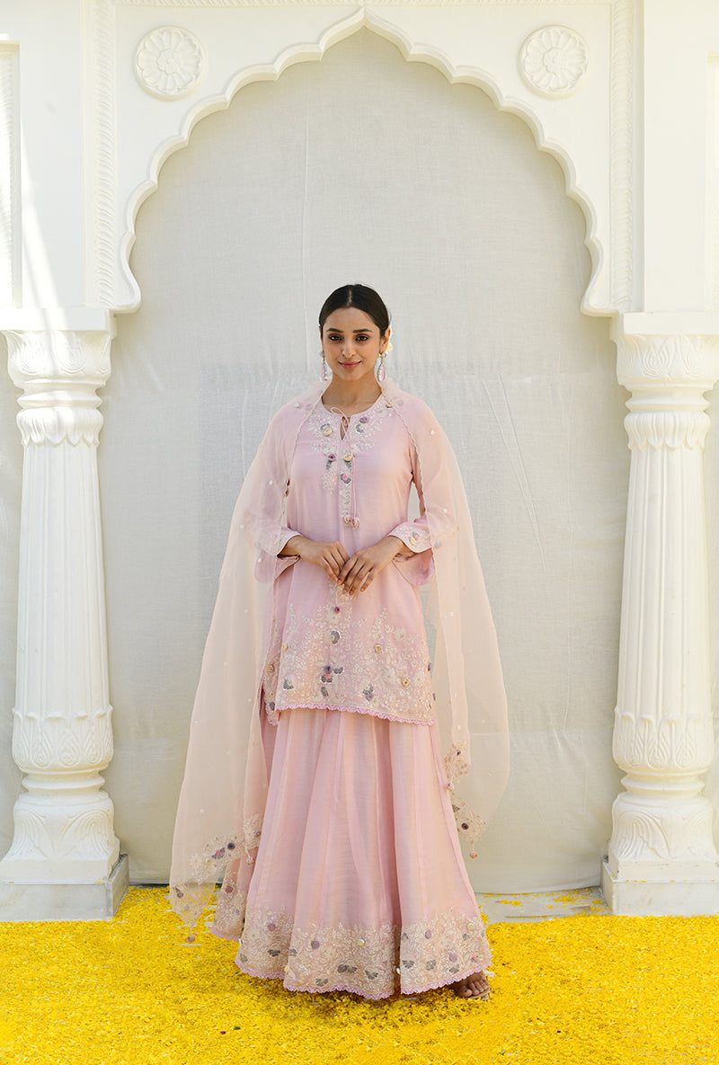 Pink Heavy Embroidered Izra Gharara Set