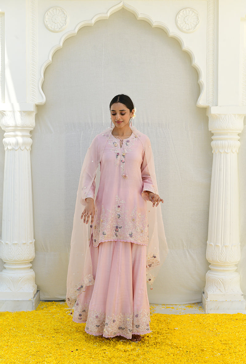 Pink Heavy Embroidered Izra Gharara Set