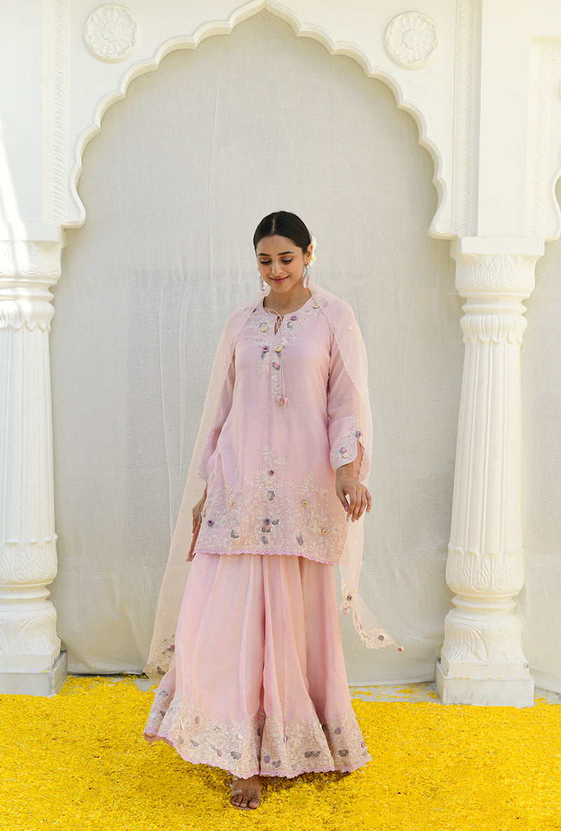 Pink Heavy Embroidered Izra Gharara Set