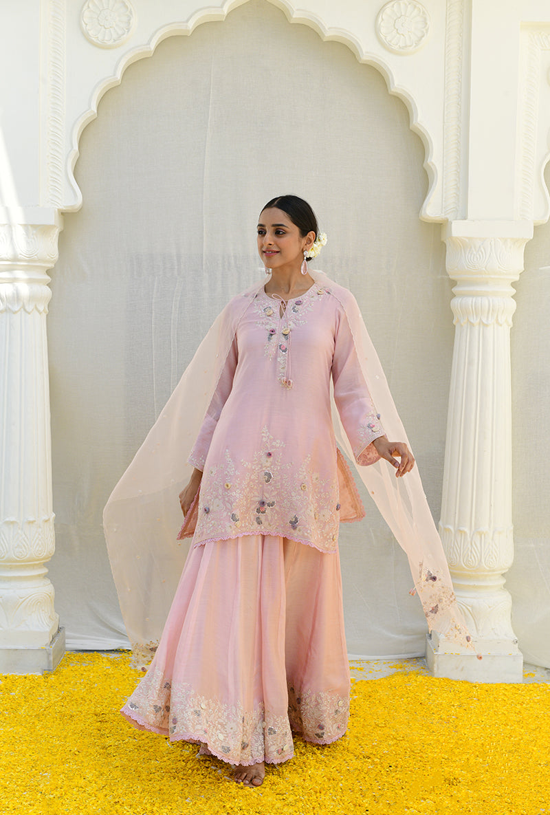 Pink Heavy Embroidered Izra Gharara Set