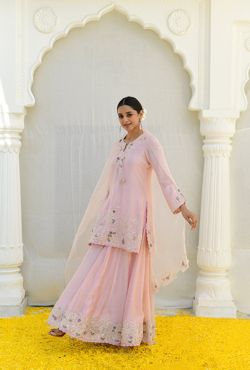 Pink Heavy Embroidered Izra Gharara Set