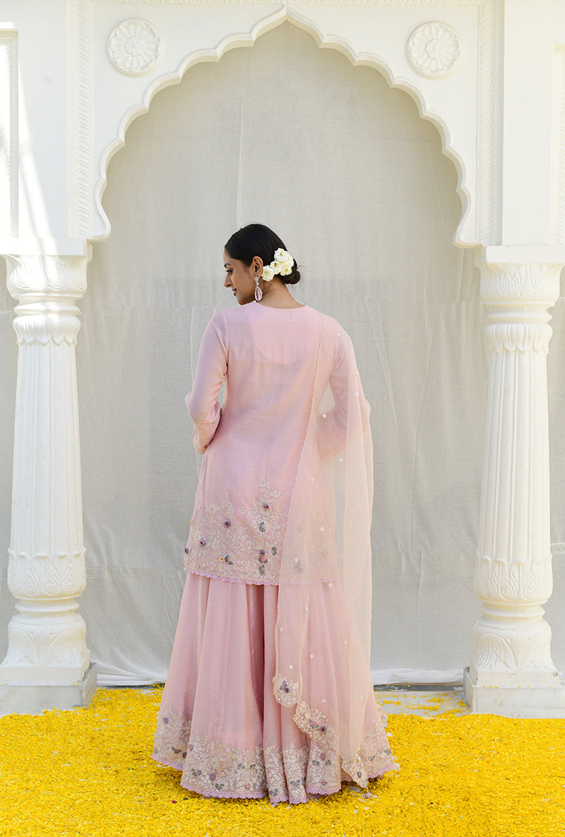Pink Heavy Embroidered Izra Gharara Set