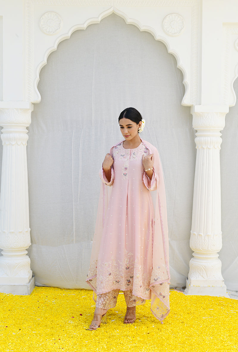 Pink Heavy Long Izra Kurta Set