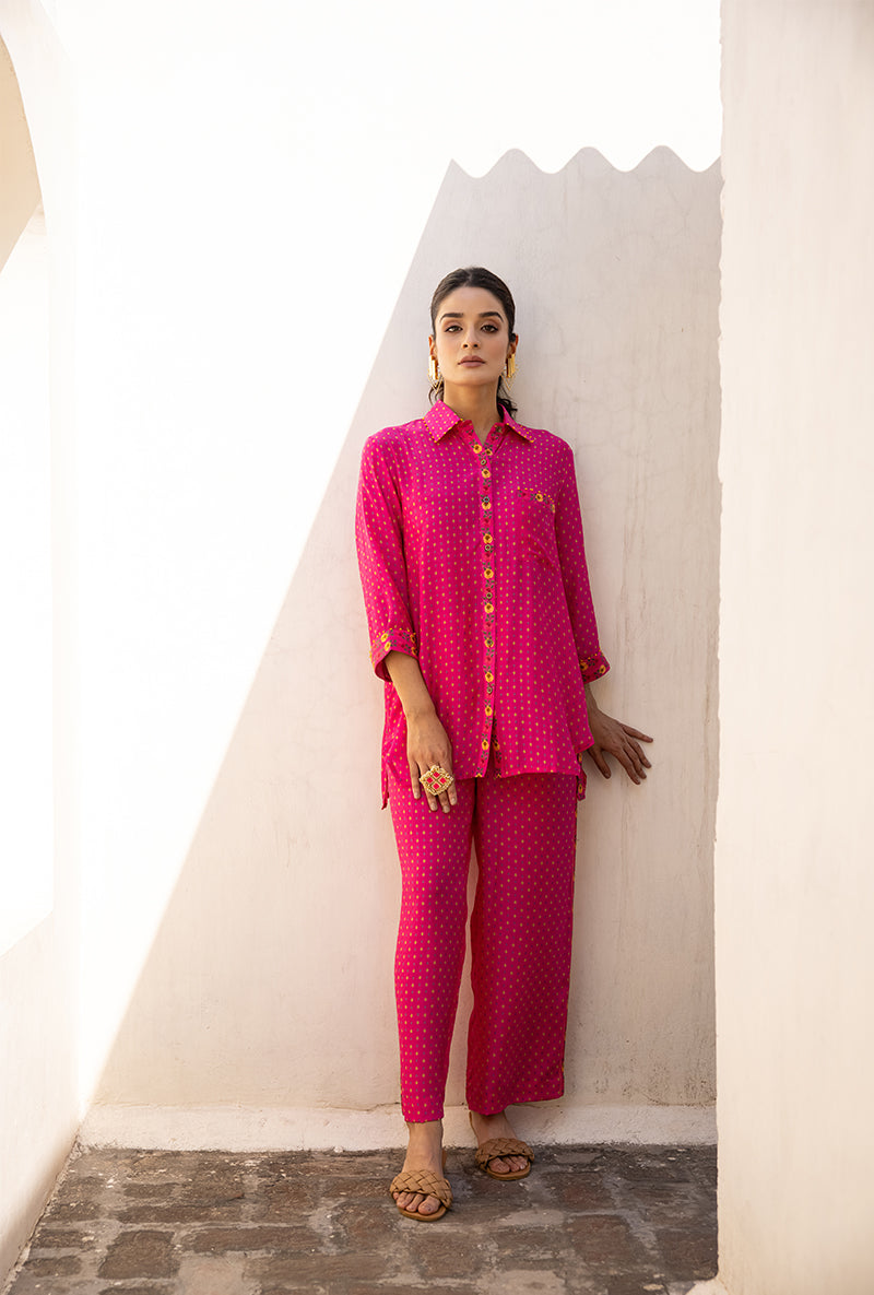 Pink Side Button Sufia Co-ord Set