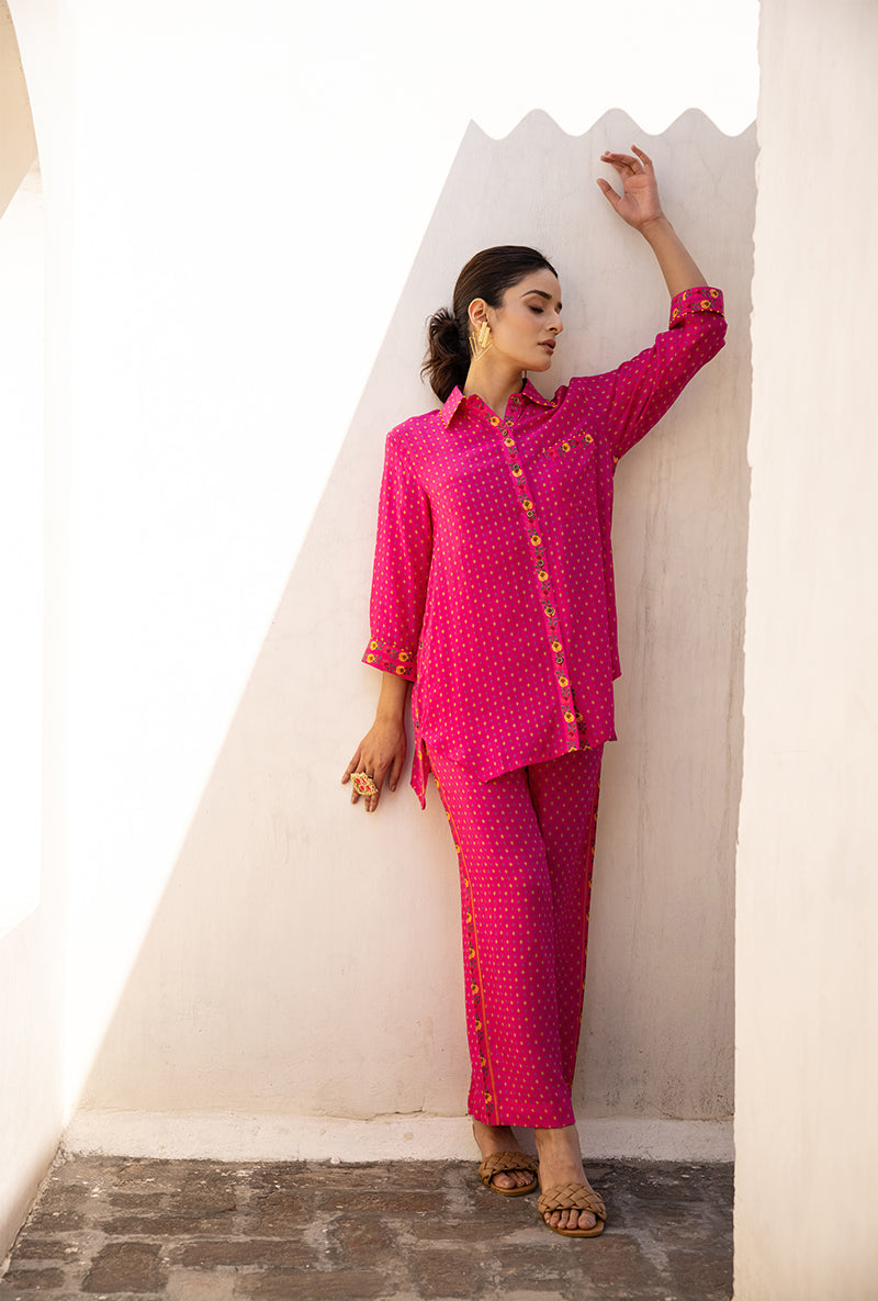 Pink Side Button Sufia Co-ord Set