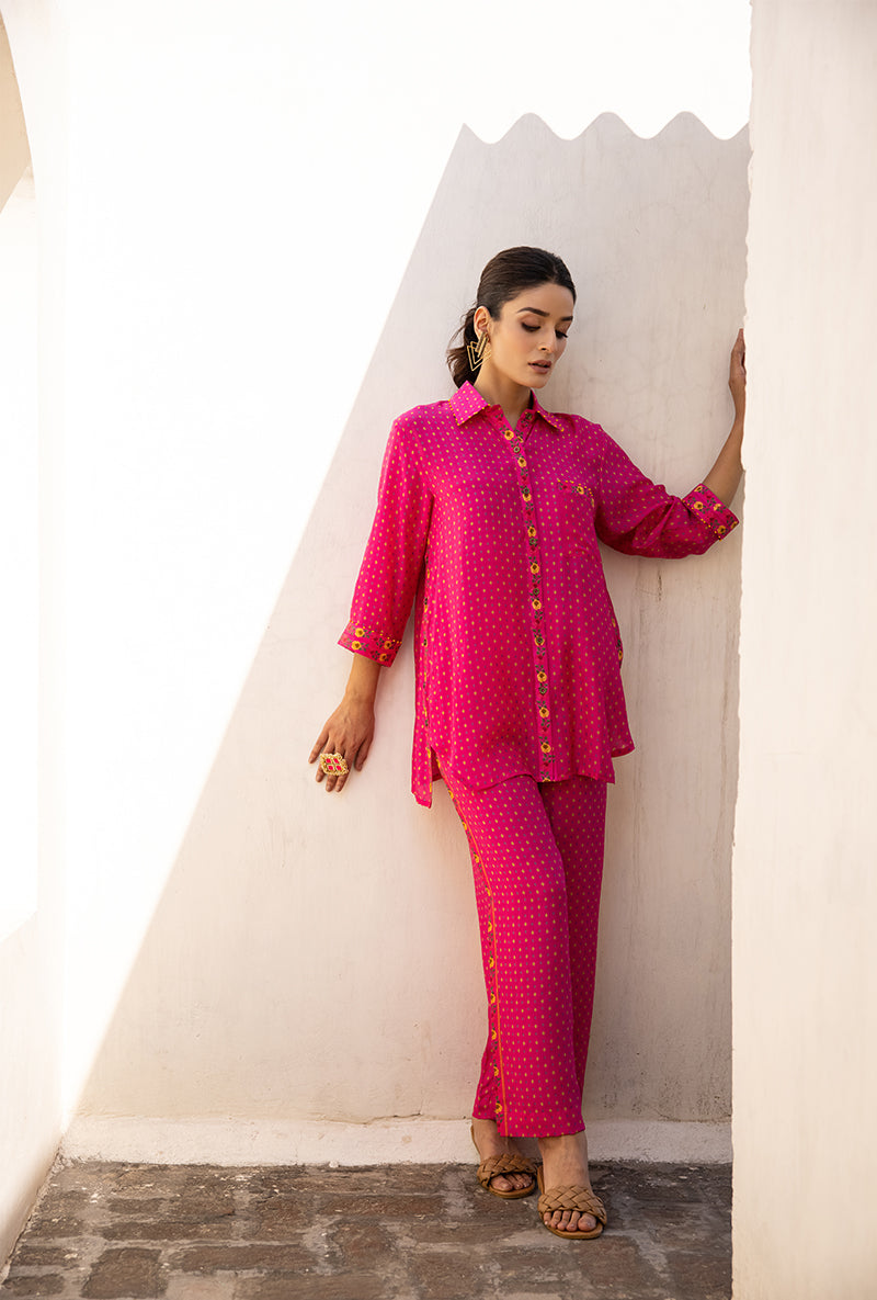 Pink Side Button Sufia Co-ord Set