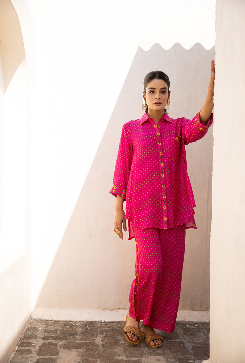 Pink Side Button Sufia Co-ord Set