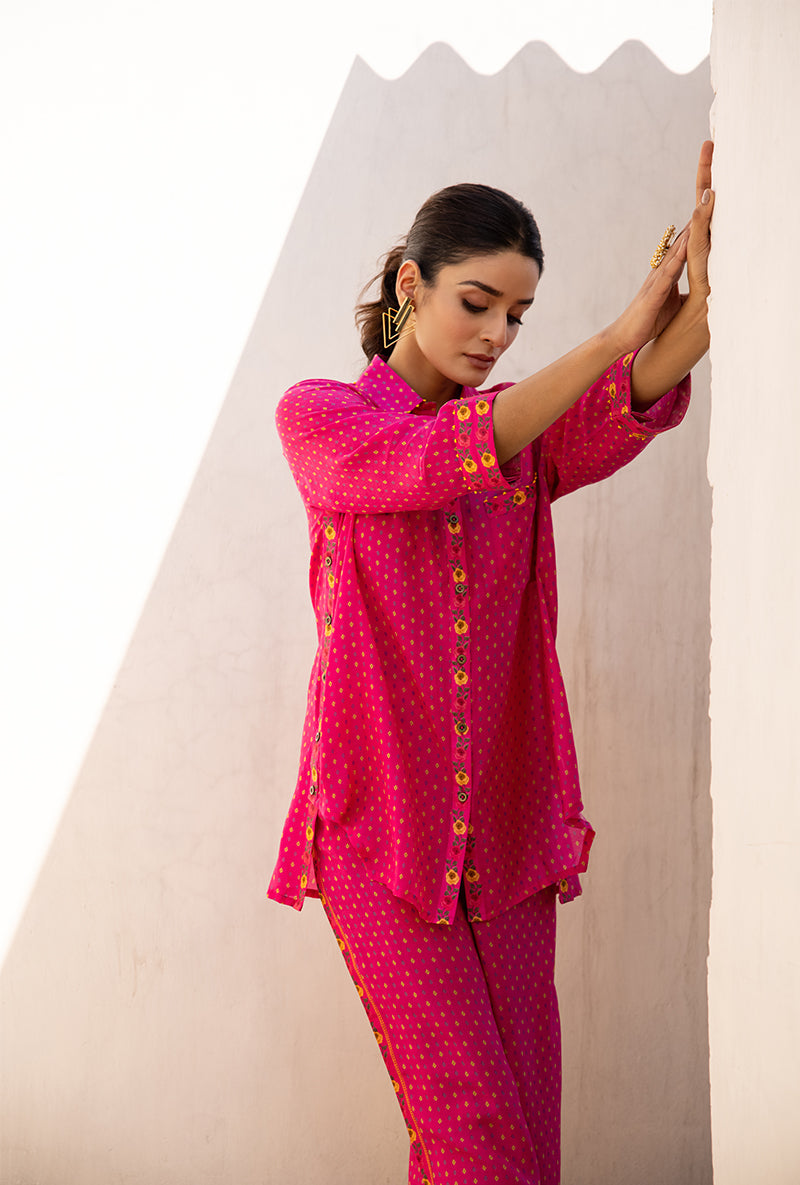 Pink Side Button Sufia Co-ord Set