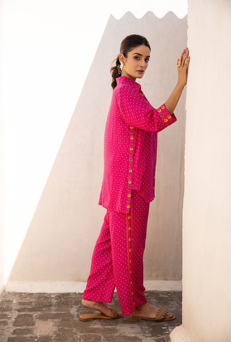 Pink Side Button Sufia Co-ord Set