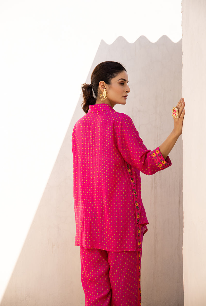 Pink Side Button Sufia Co-ord Set