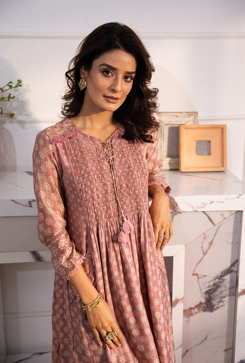 Pink Smoking Cascade Navya Kurta Set