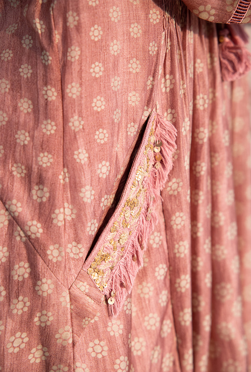 Pink Smoking Cascade Navya Kurta Set