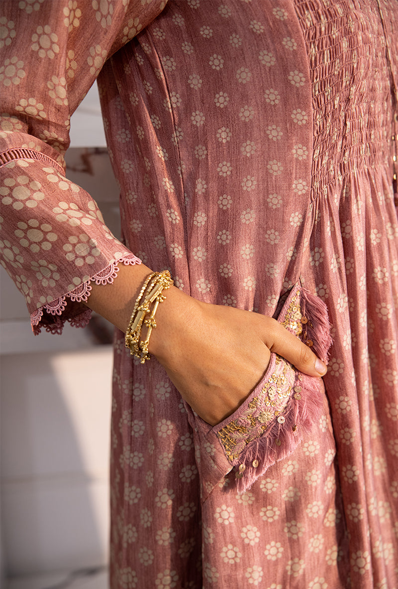 Pink Smoking Cascade Navya Kurta Set