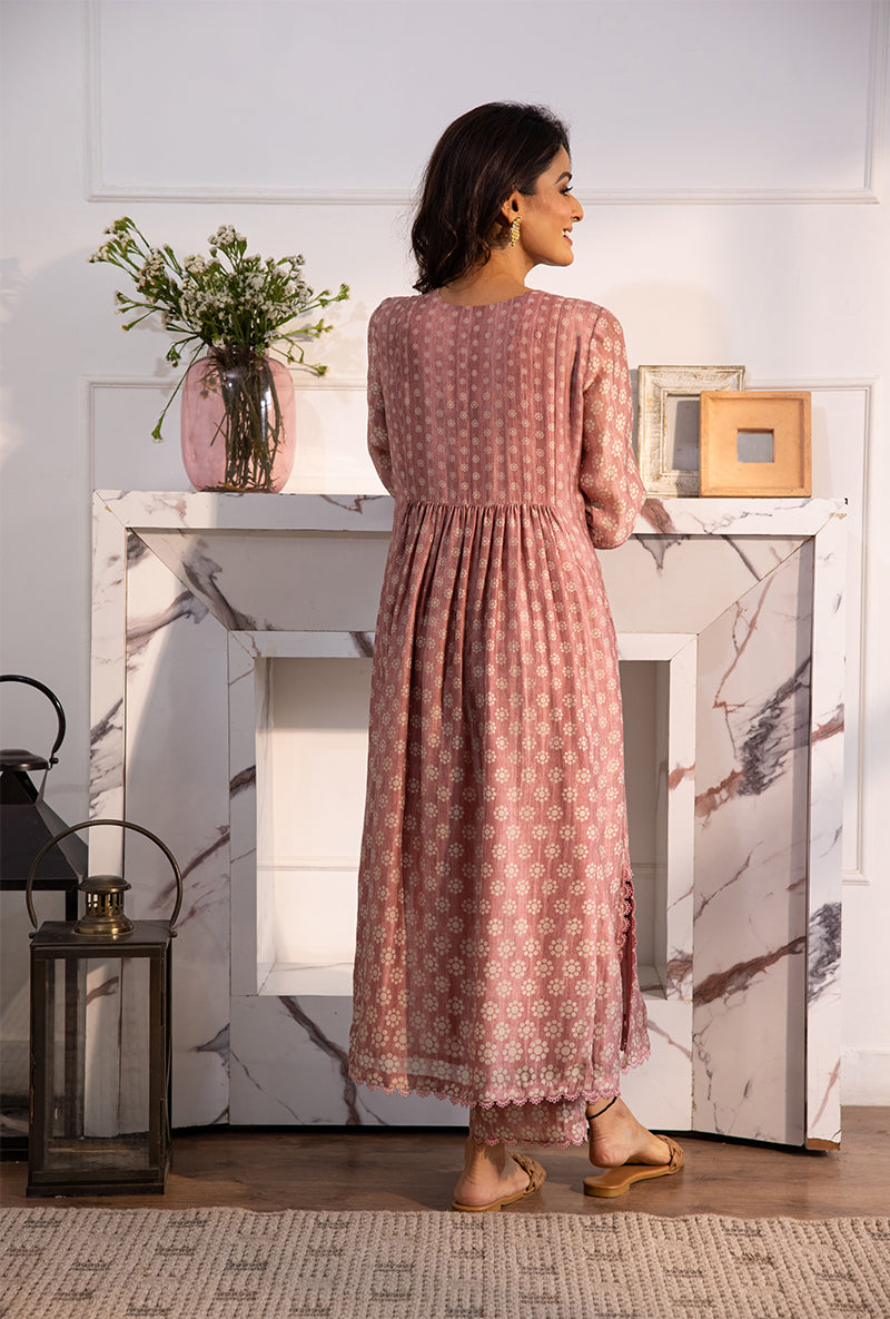 Pink Smoking Cascade Navya Kurta Set