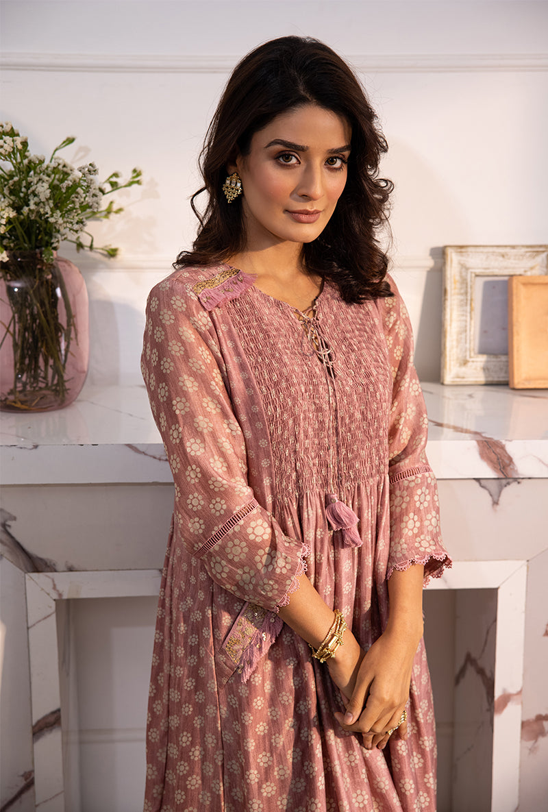 Pink Smoking Cascade Navya Kurta Set