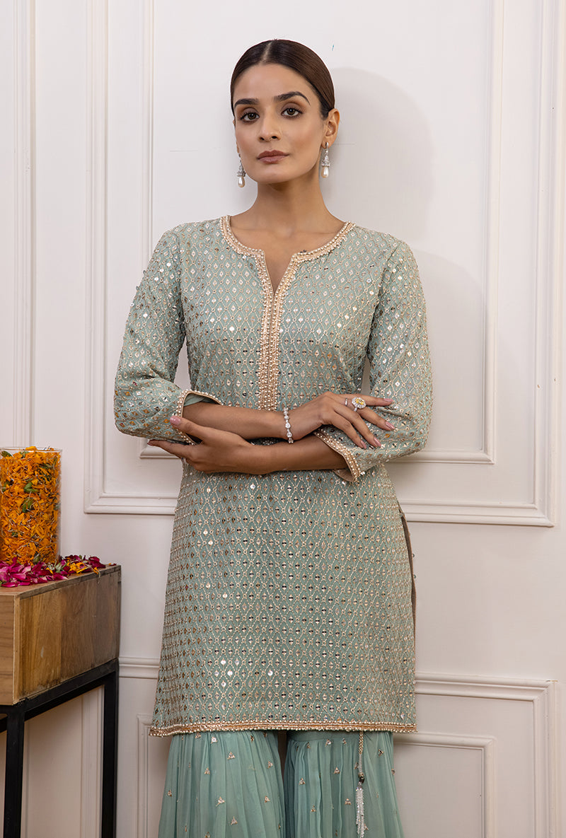 Powder Blue Mirror Hoor Gharara Set