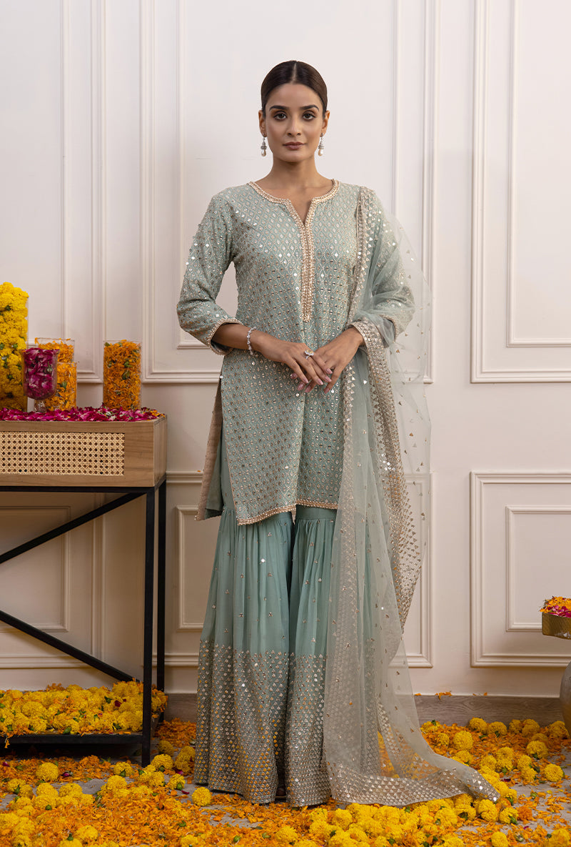 Powder Blue Mirror Hoor Gharara Set