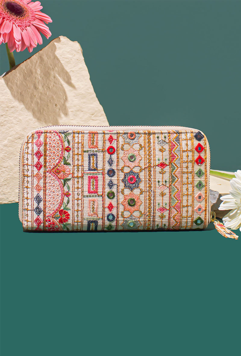 Multi Color Rafia Embroidered Wallet
