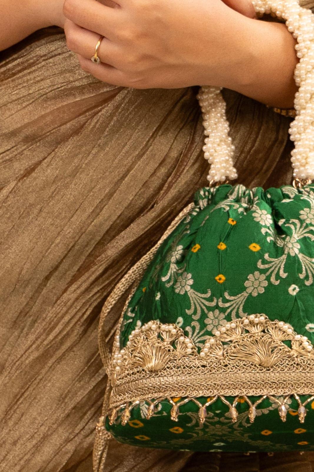 Green Rumani Bandhani Bucket Bag