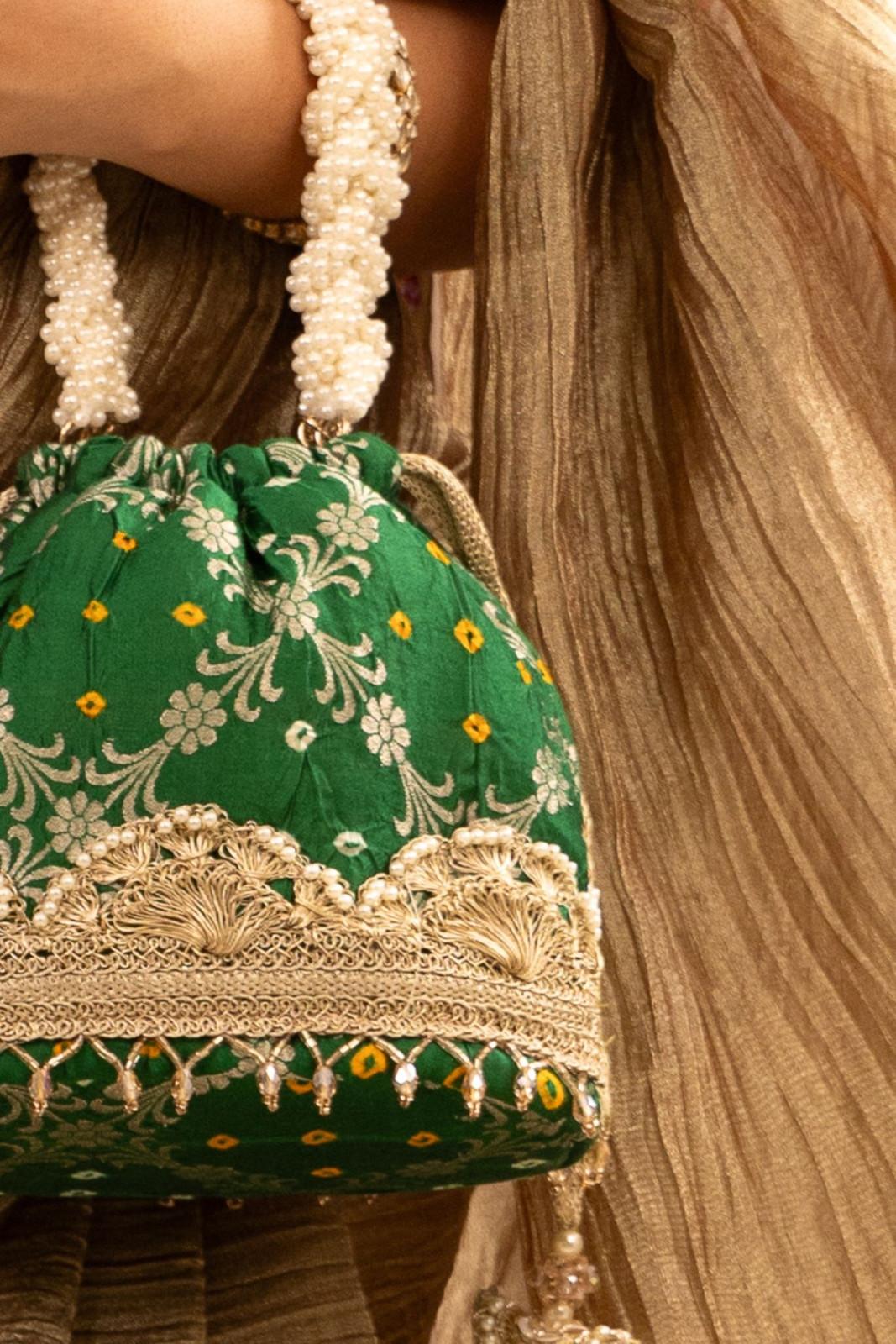 Green Rumani Bandhani Bucket Bag
