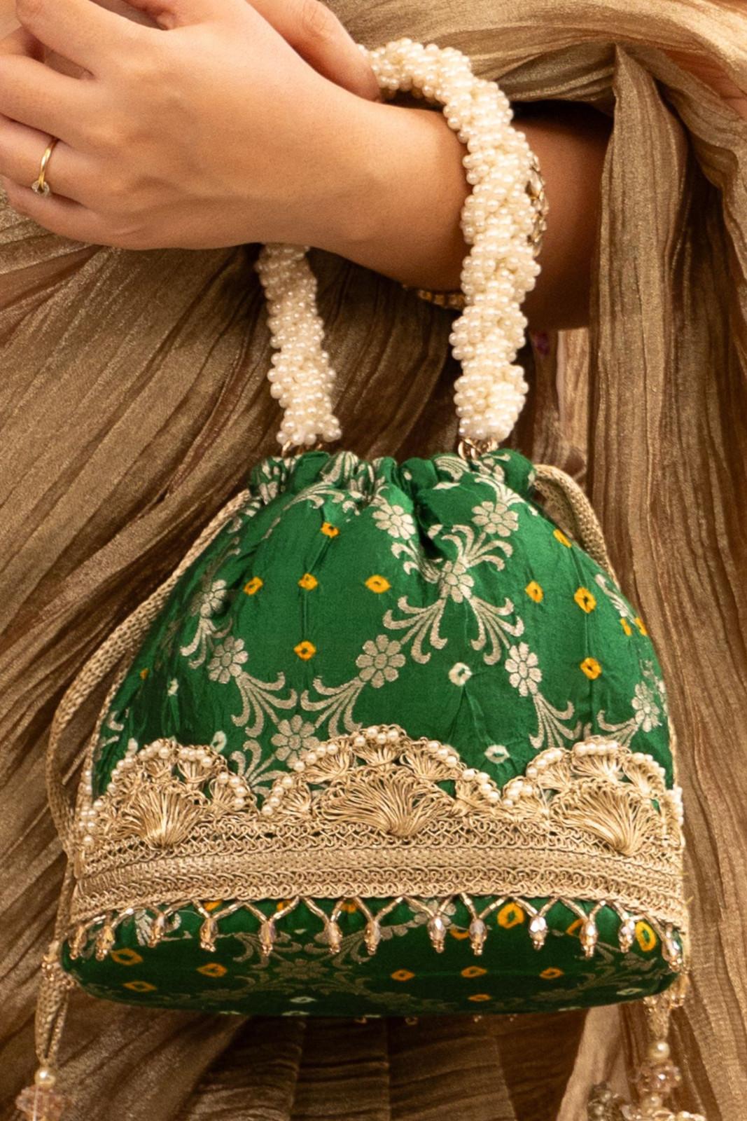 Green Rumani Bandhani Bucket Bag