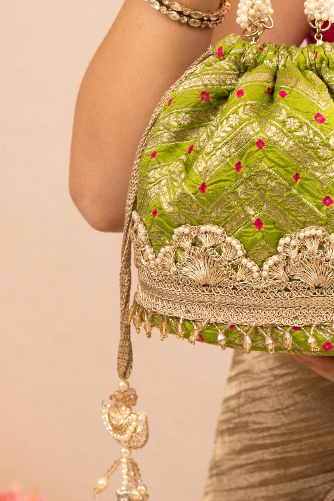 Mehendi Green Rumani Bandhani Bucket Bag