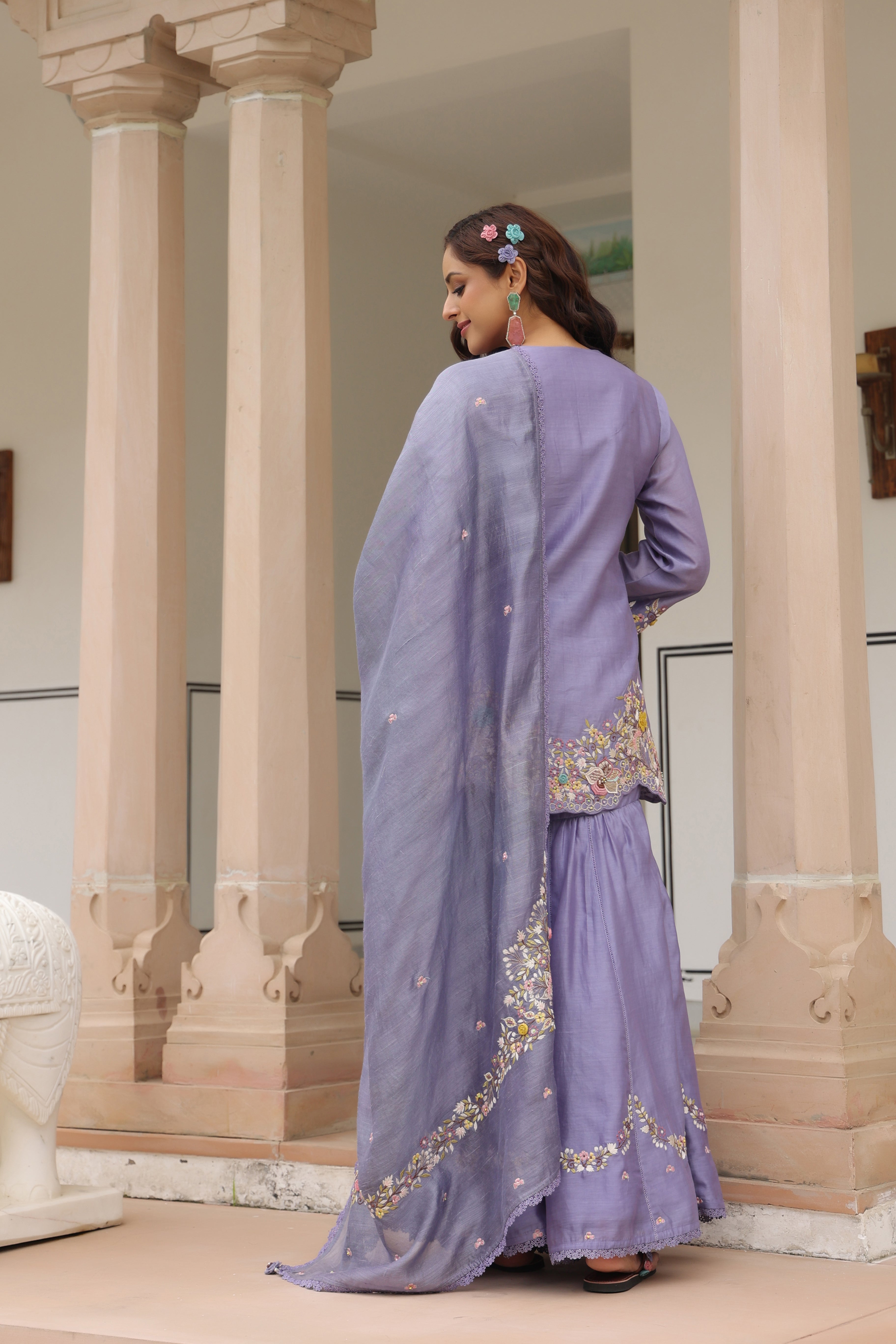 Lilac Scallop Hem Reet Gharara Set