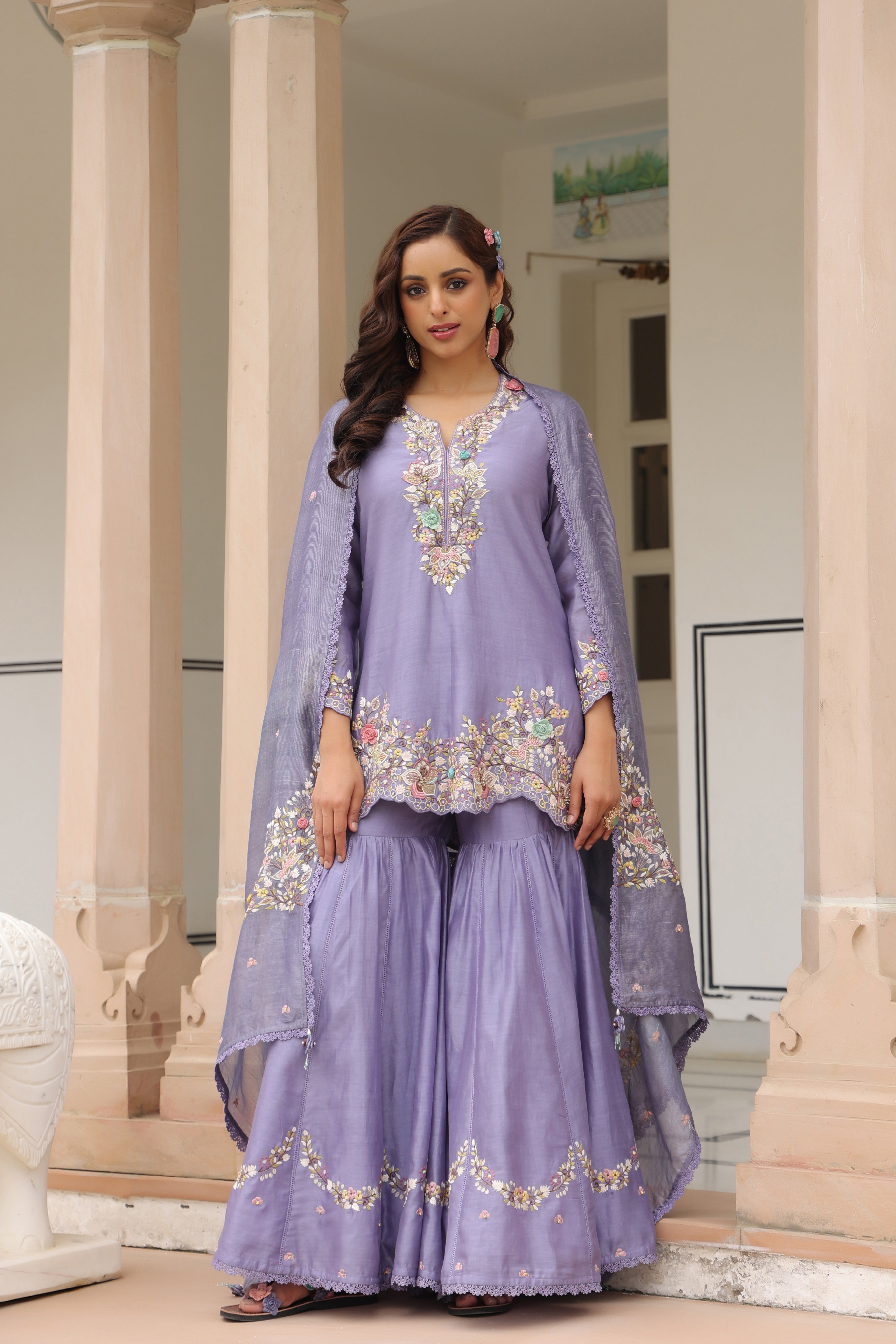 Lilac Scallop Hem Reet Gharara Set