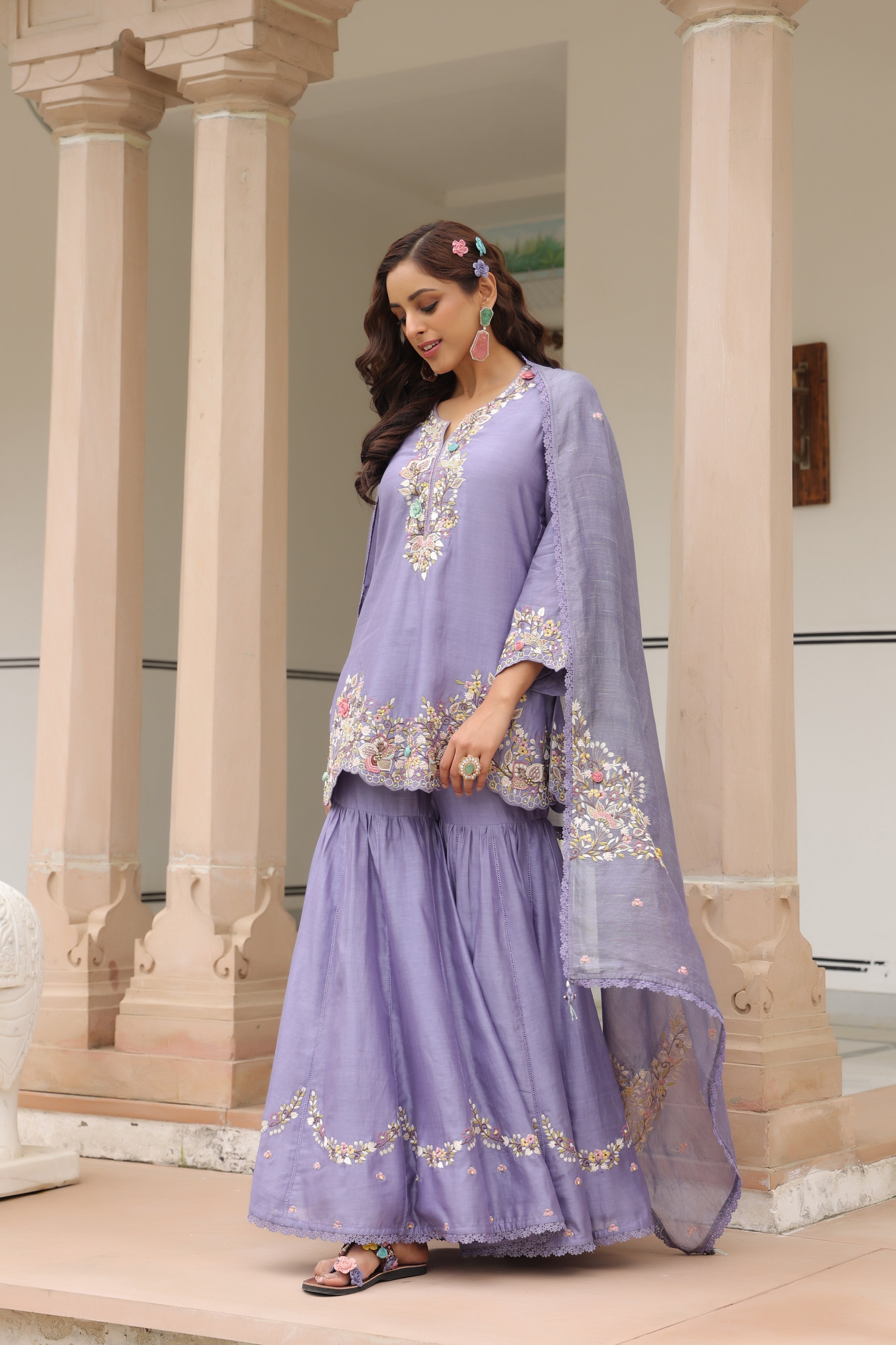 Lilac Scallop Hem Reet Gharara Set