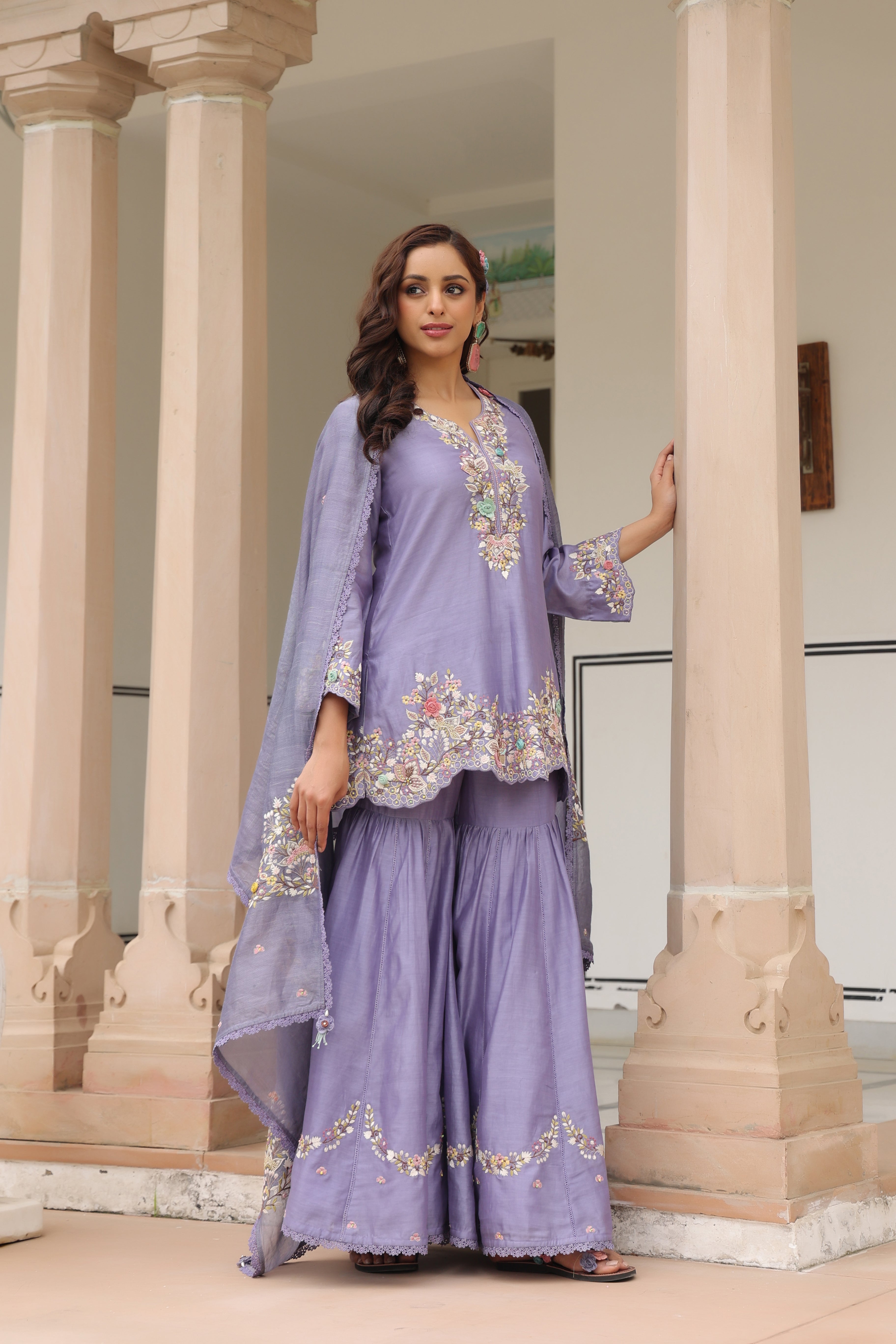 Lilac Scallop Hem Reet Gharara Set