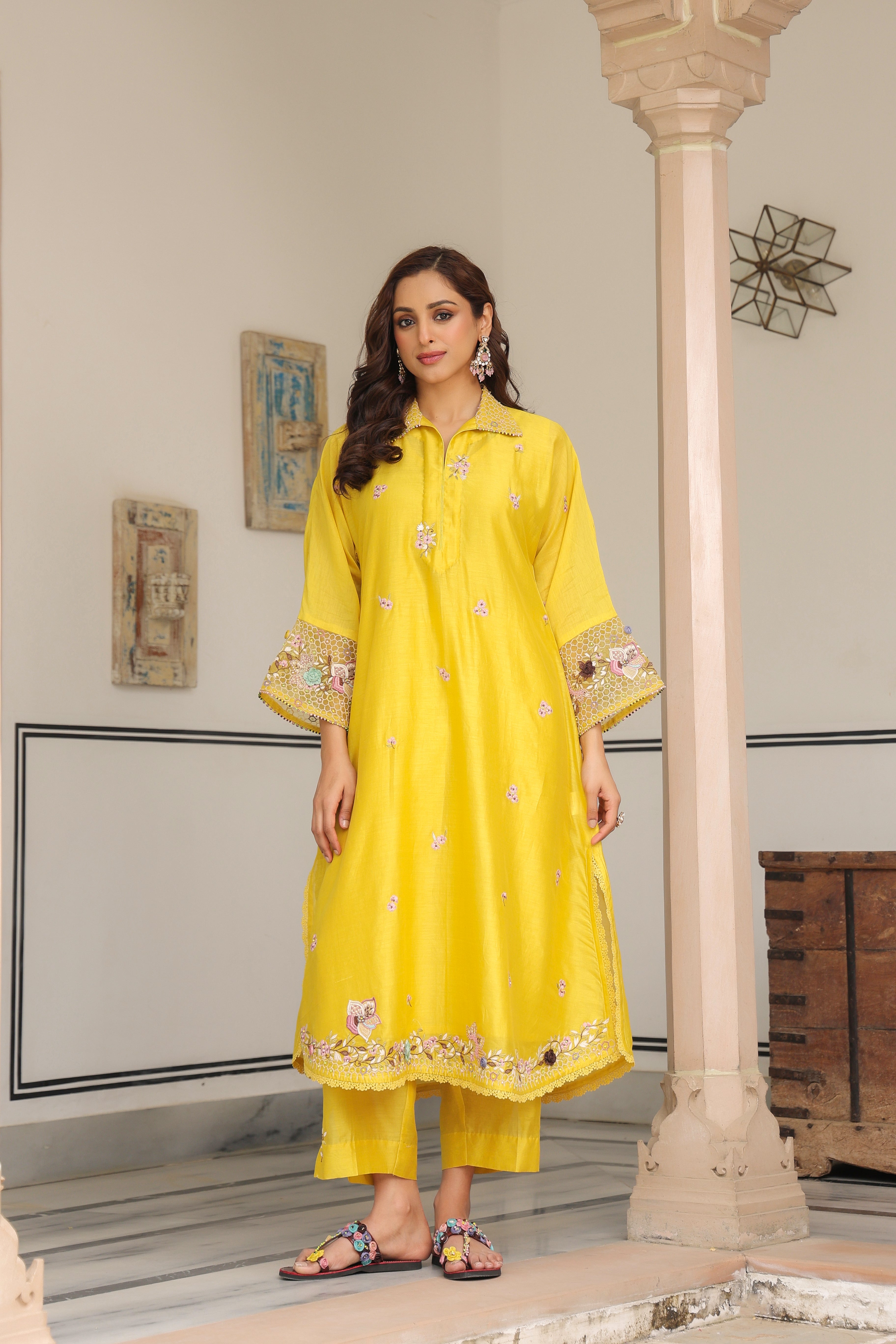 Yellow Collar Reet Kurta Set