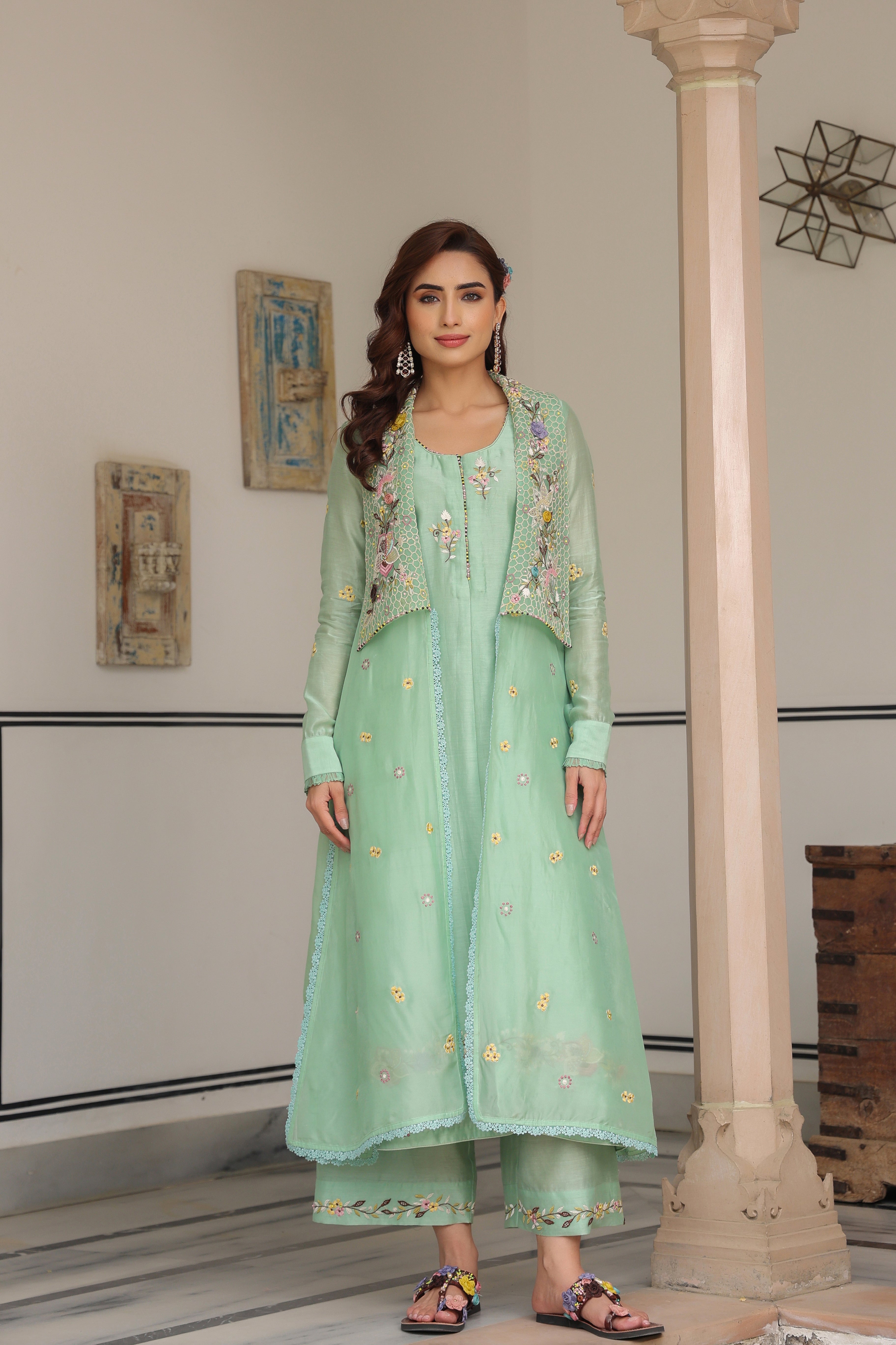 Green Jacket Style Reet Kurta Set