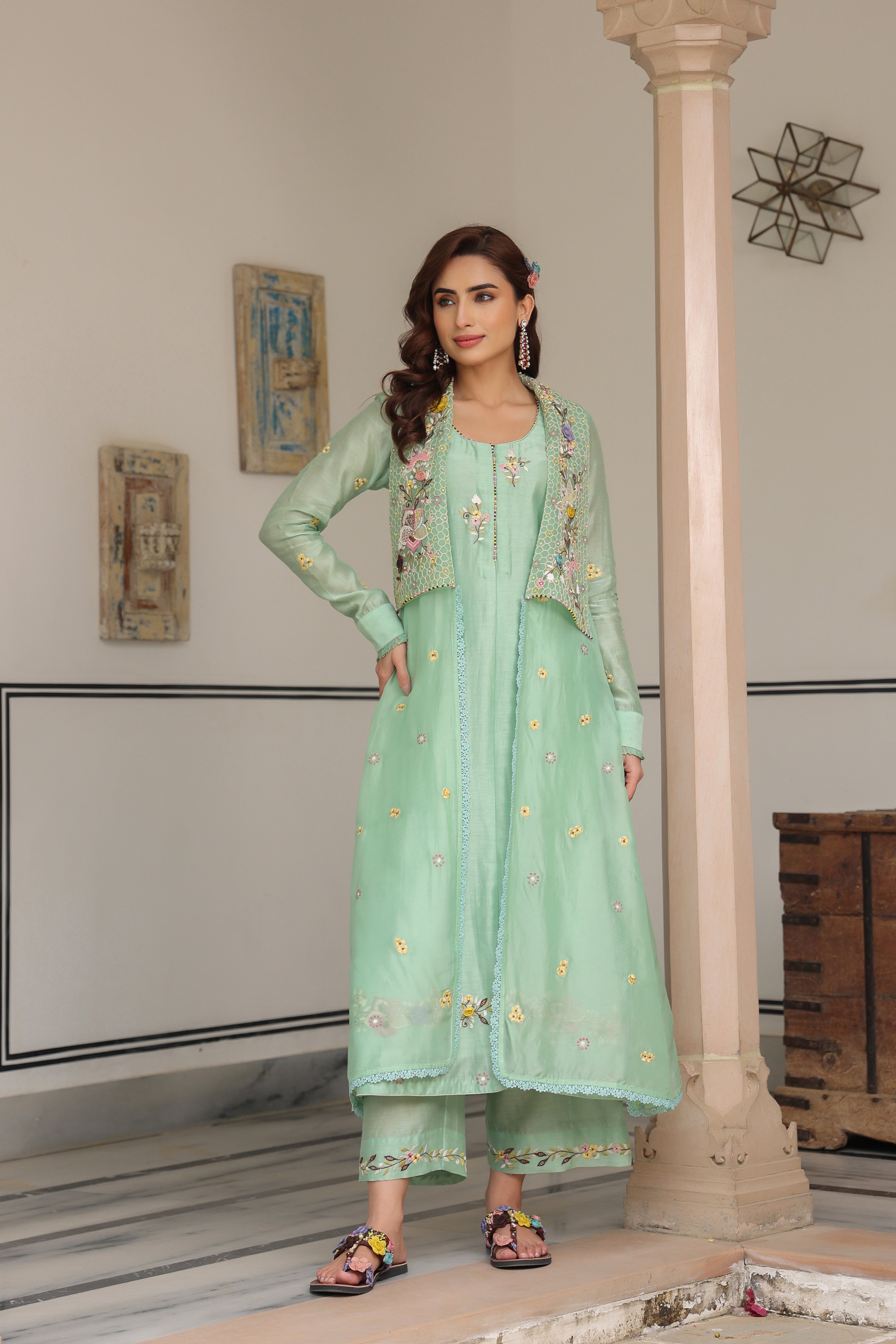 Green Jacket Style Reet Kurta Set