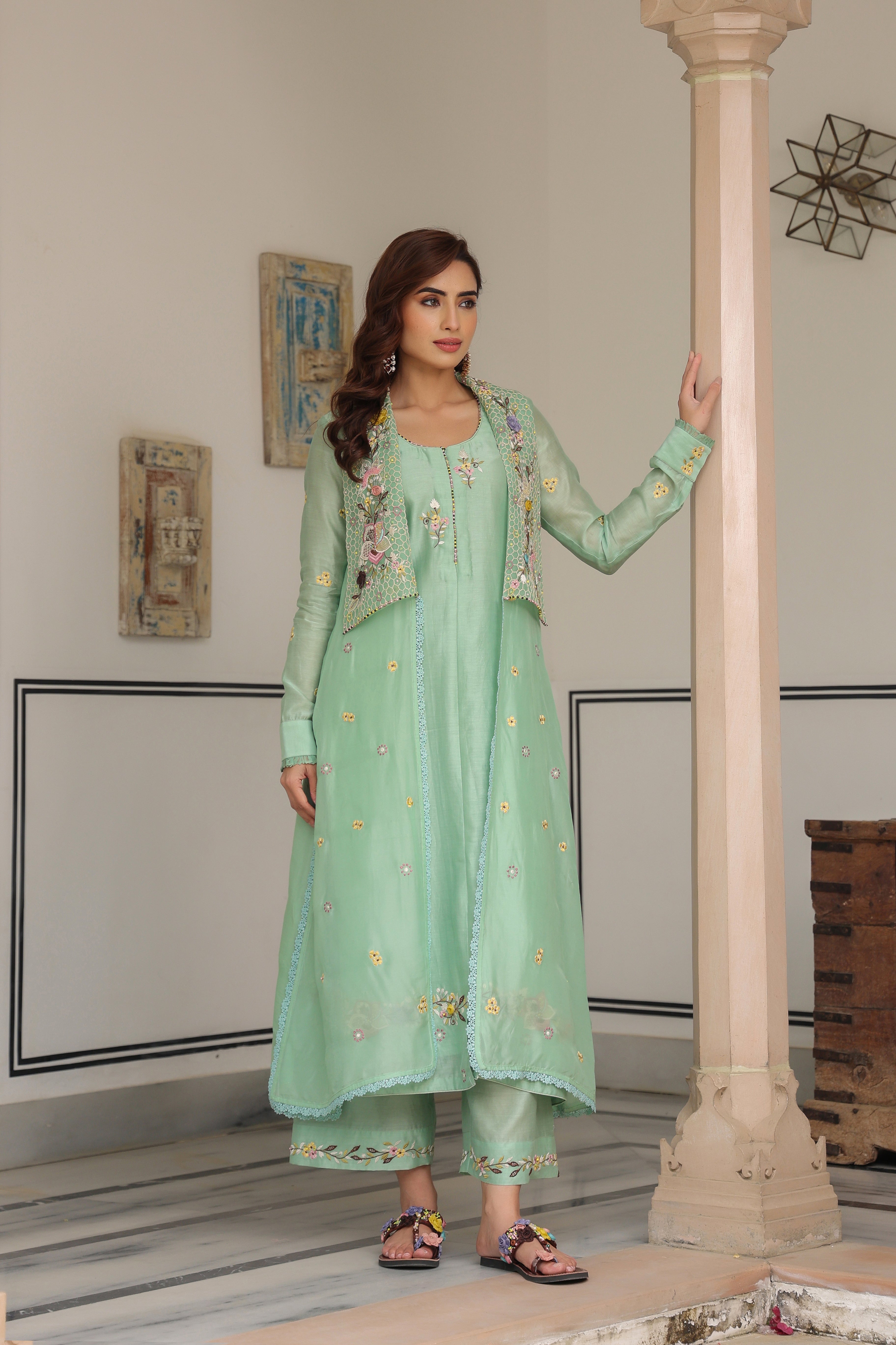 Green Jacket Style Reet Kurta Set