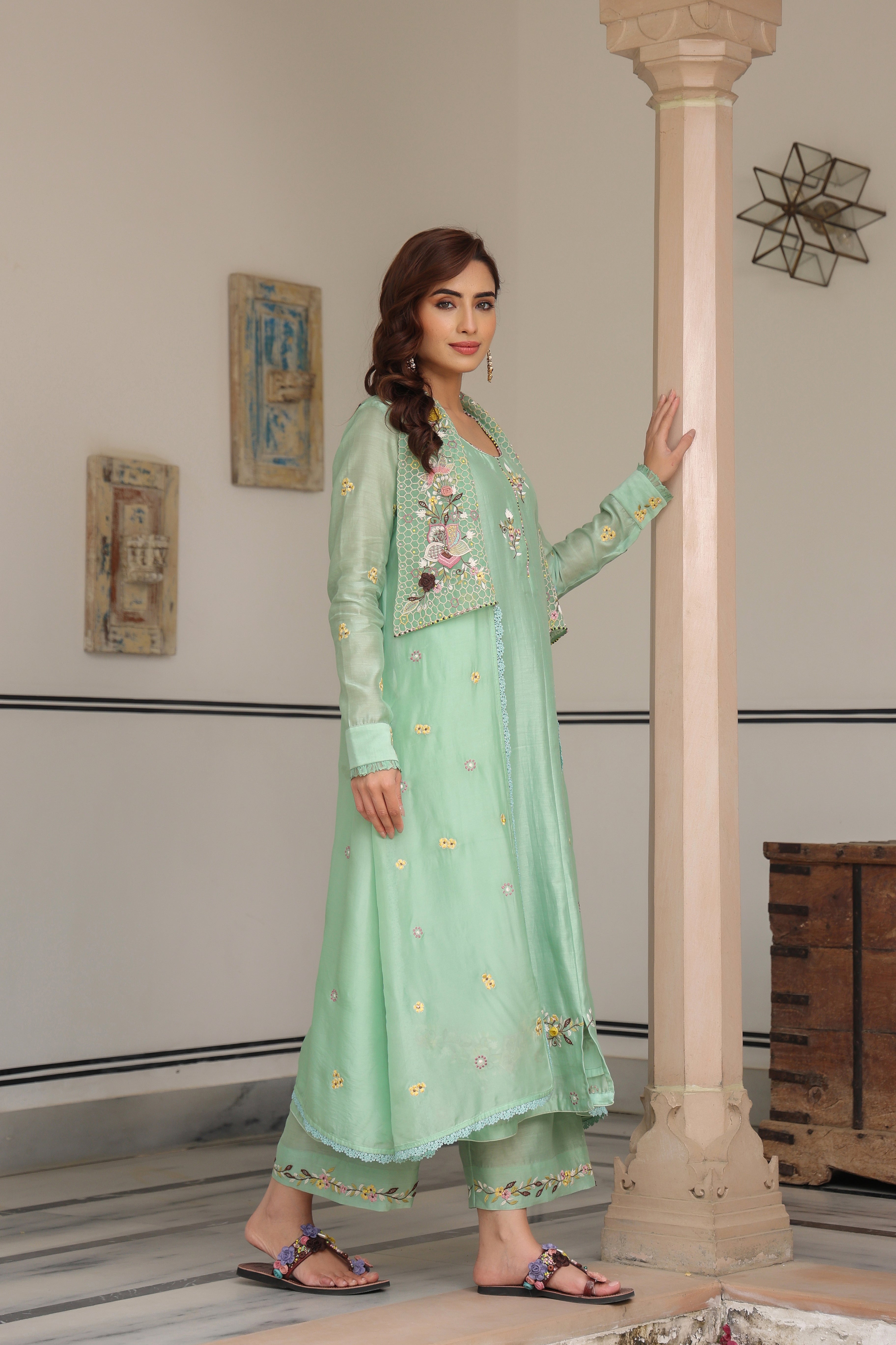 Green Jacket Style Reet Kurta Set