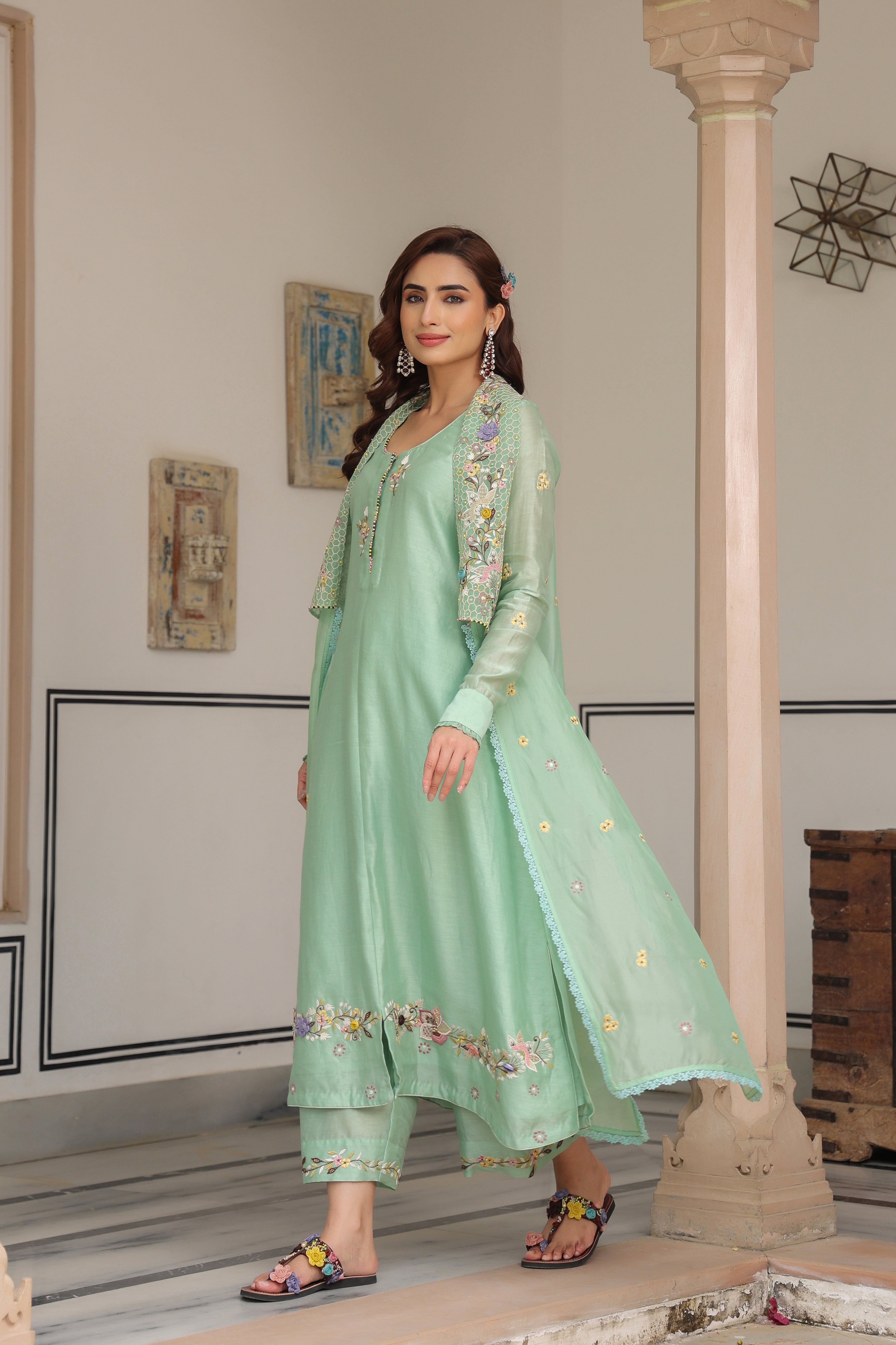 Green Jacket Style Reet Kurta Set