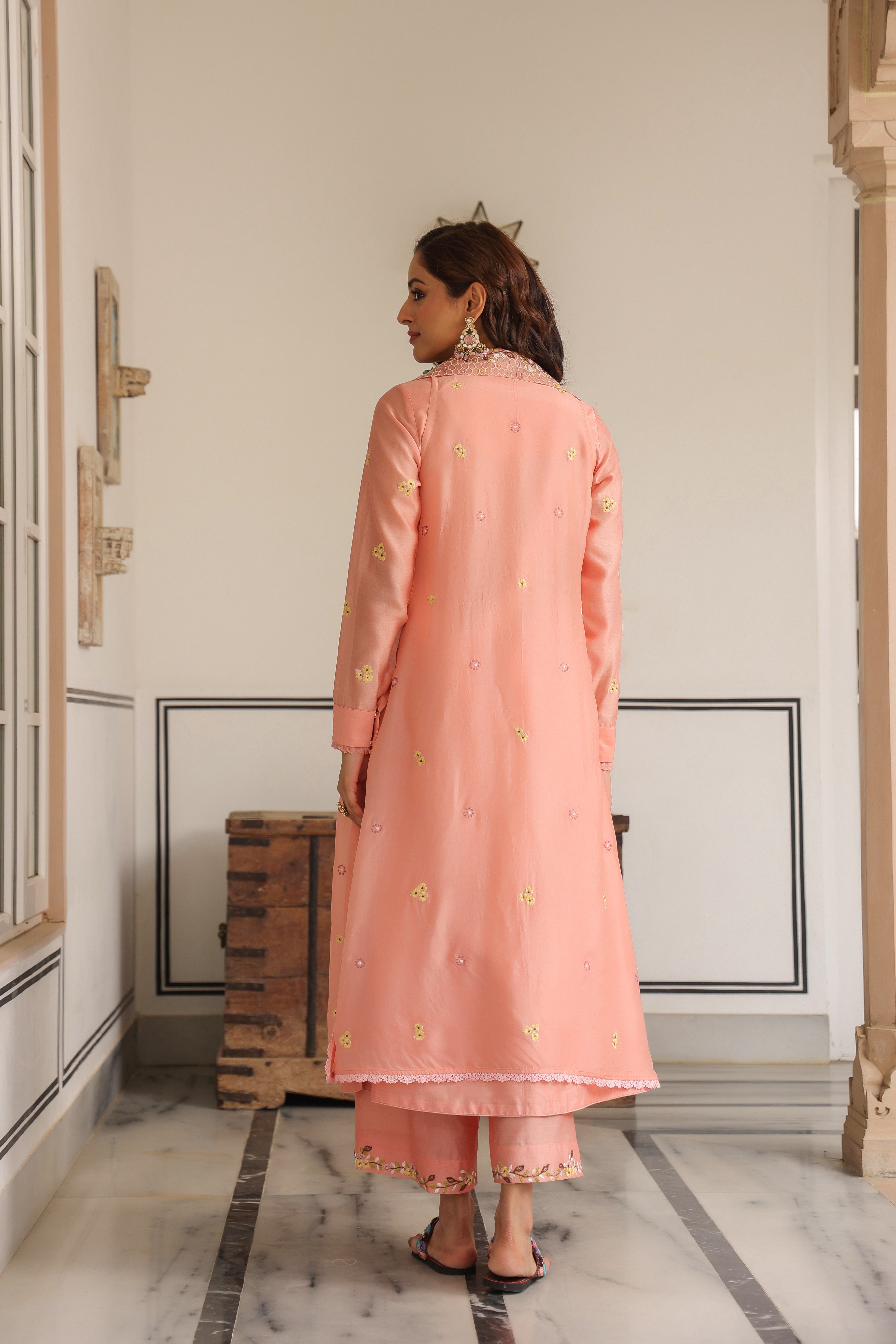 Peach Jacket Style Reet Kurta Set