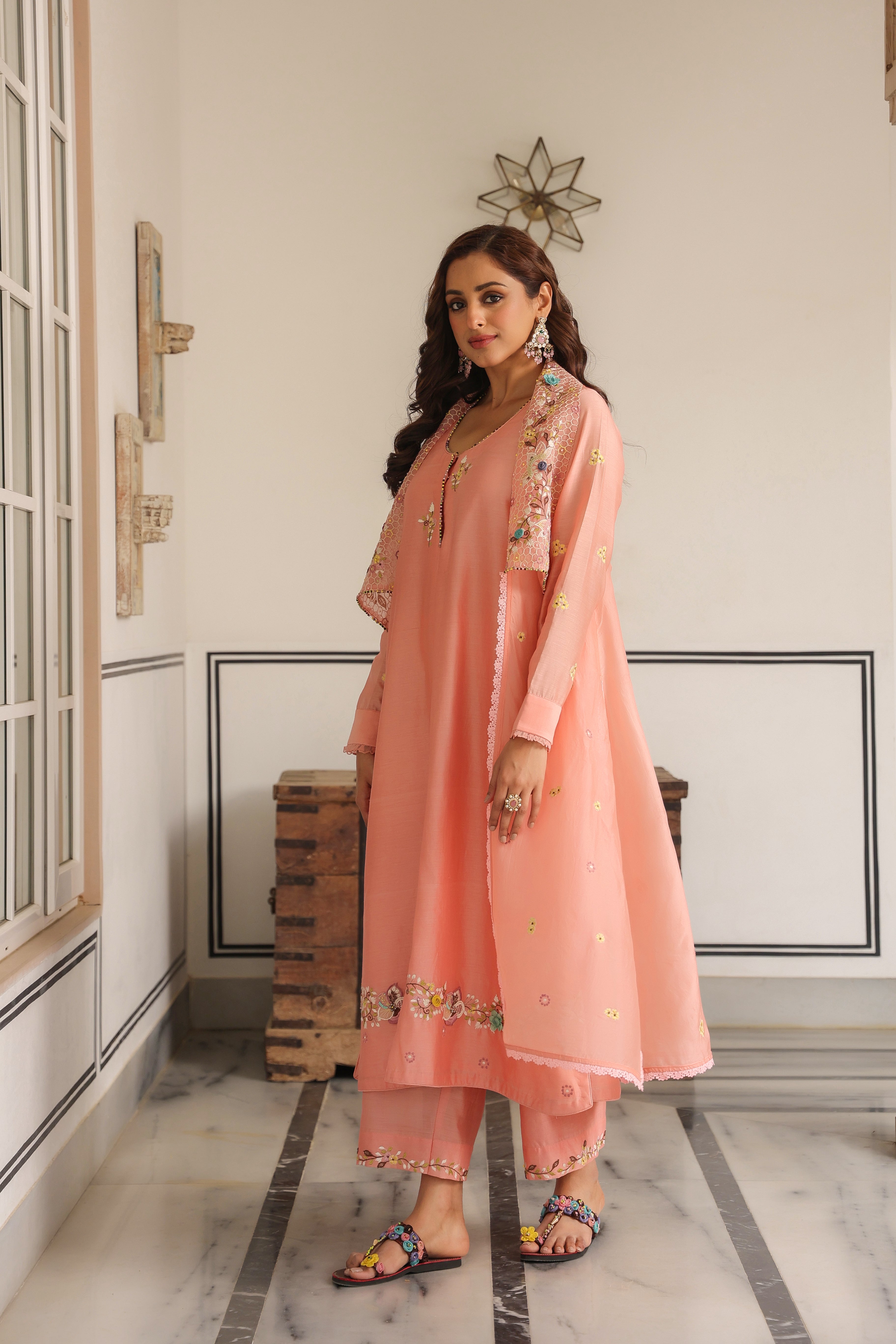 Peach Jacket Style Reet Kurta Set