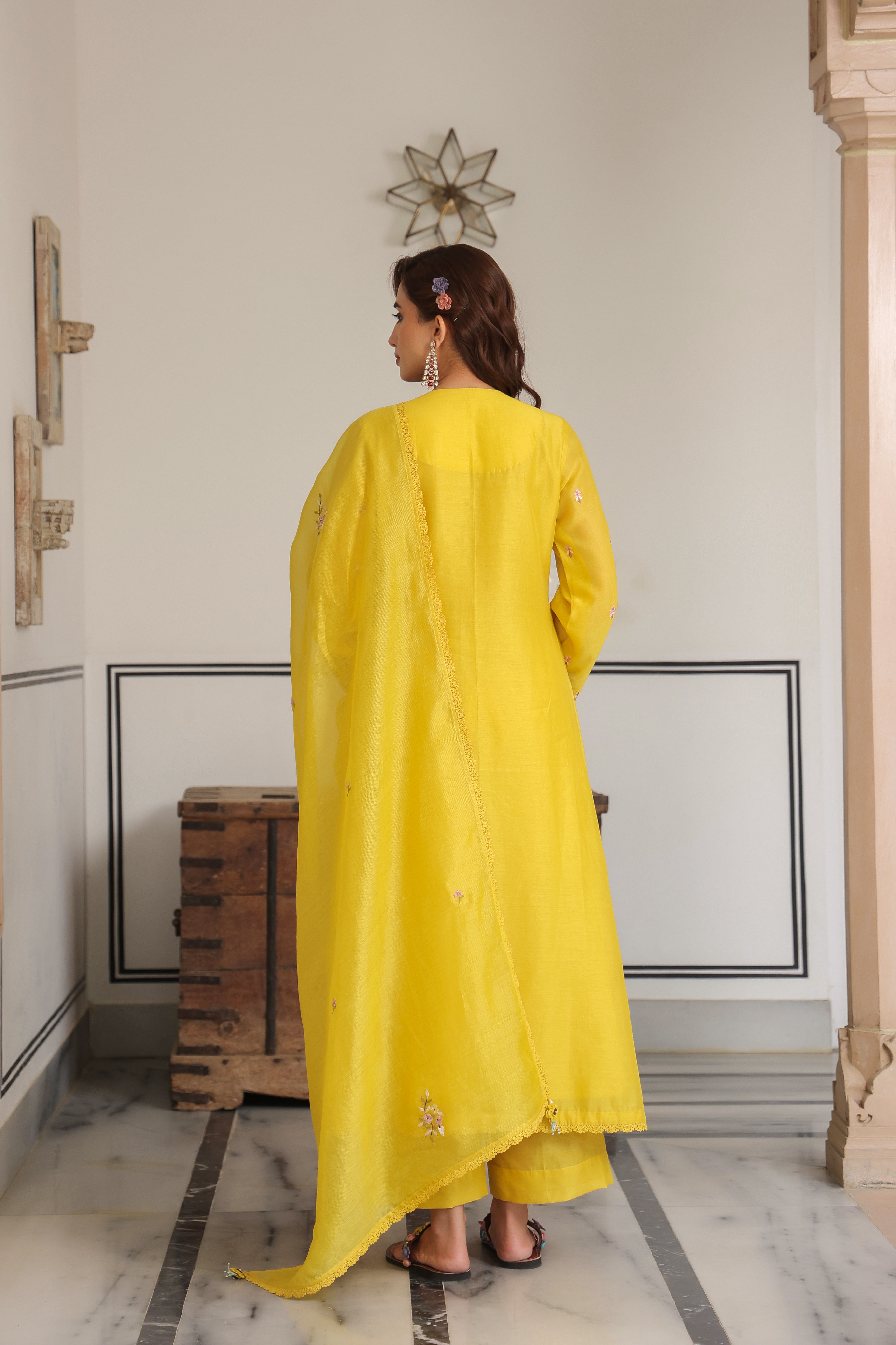 Yellow Choker Neck Reet Kurta Set