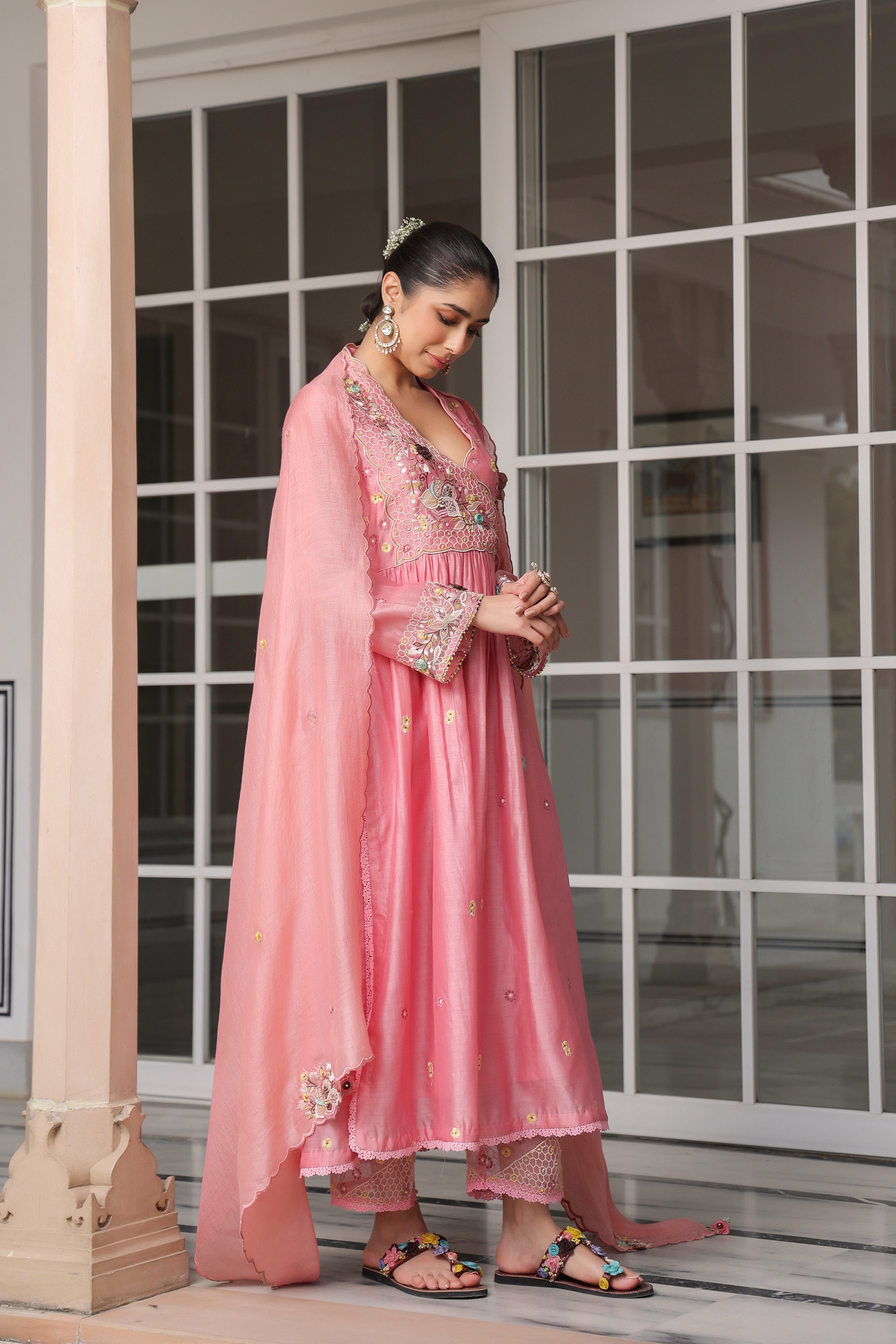 Pink Frockstyle Reet Kurta Set