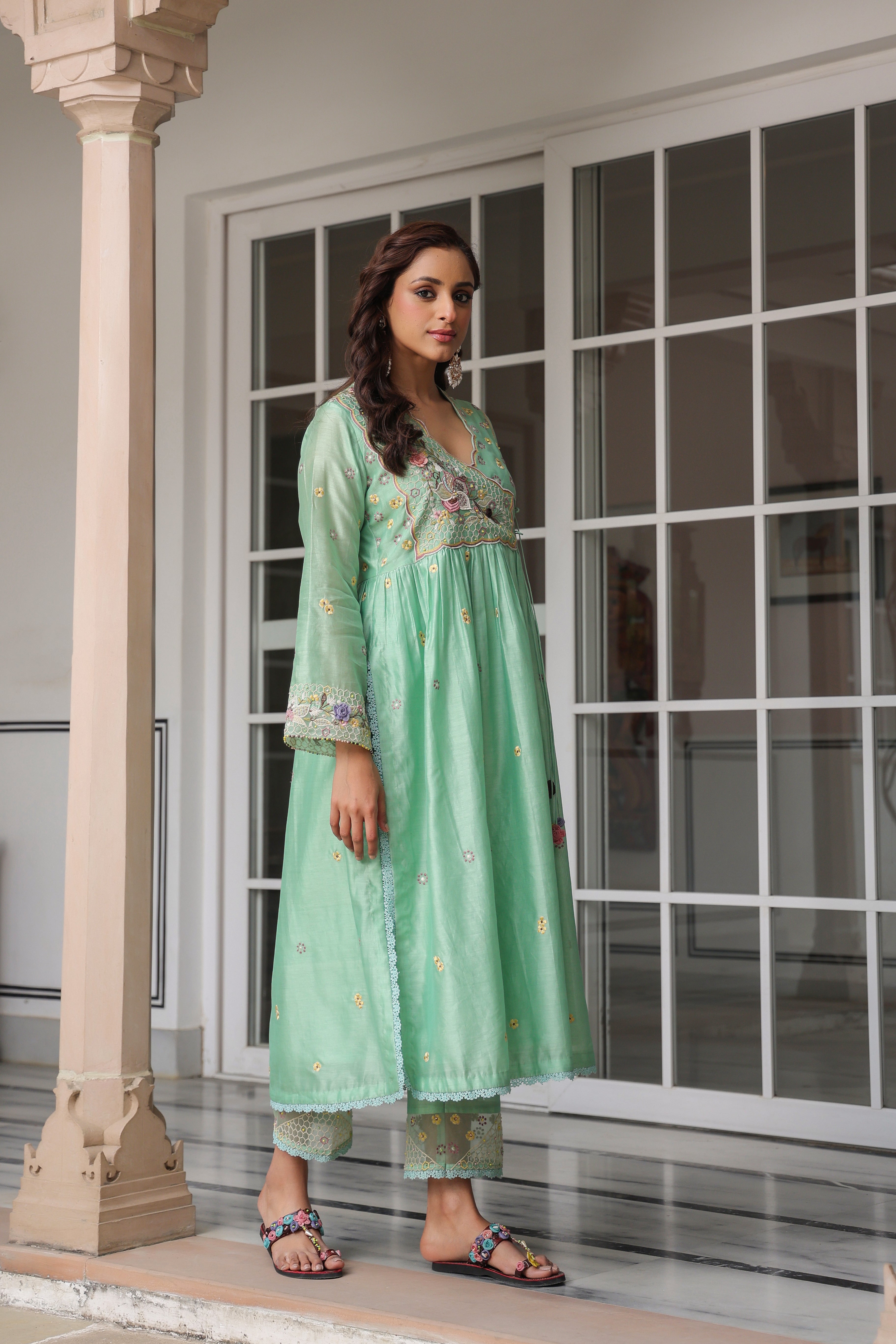 Green Frockstyle Reet Kurta Set