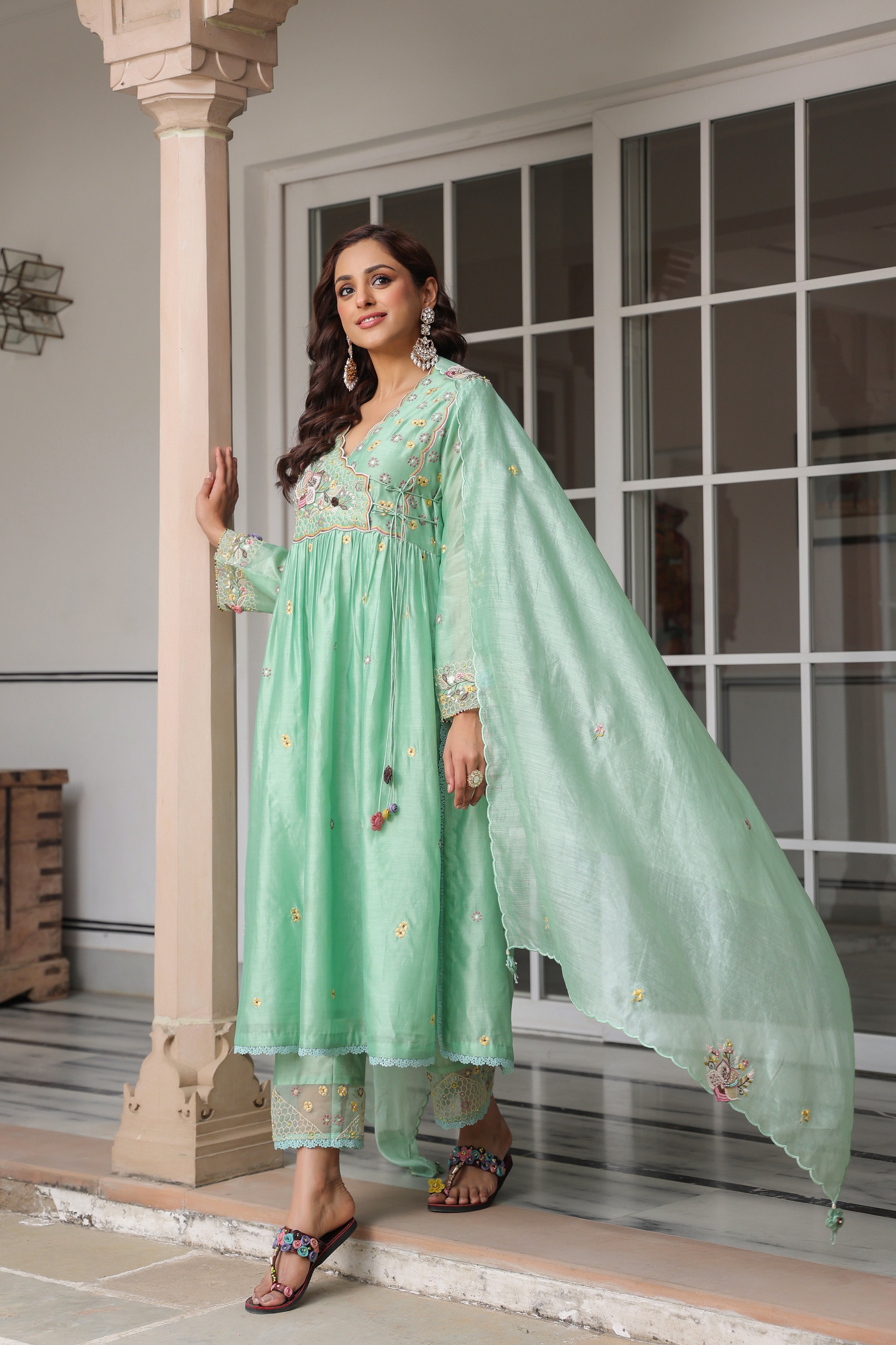 Green Frockstyle Reet Kurta Set