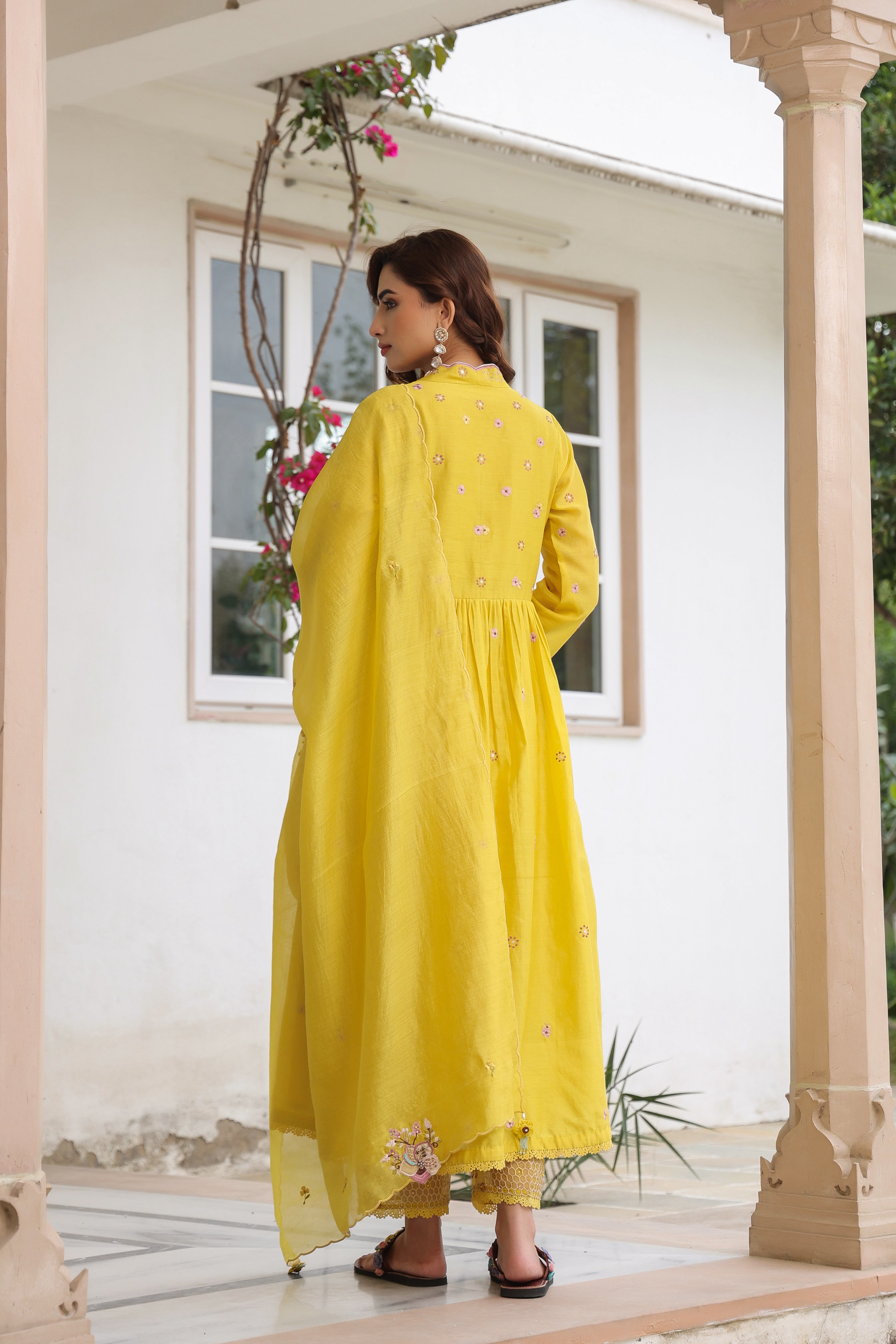 Yellow Frockstyle Reet Kurta Set