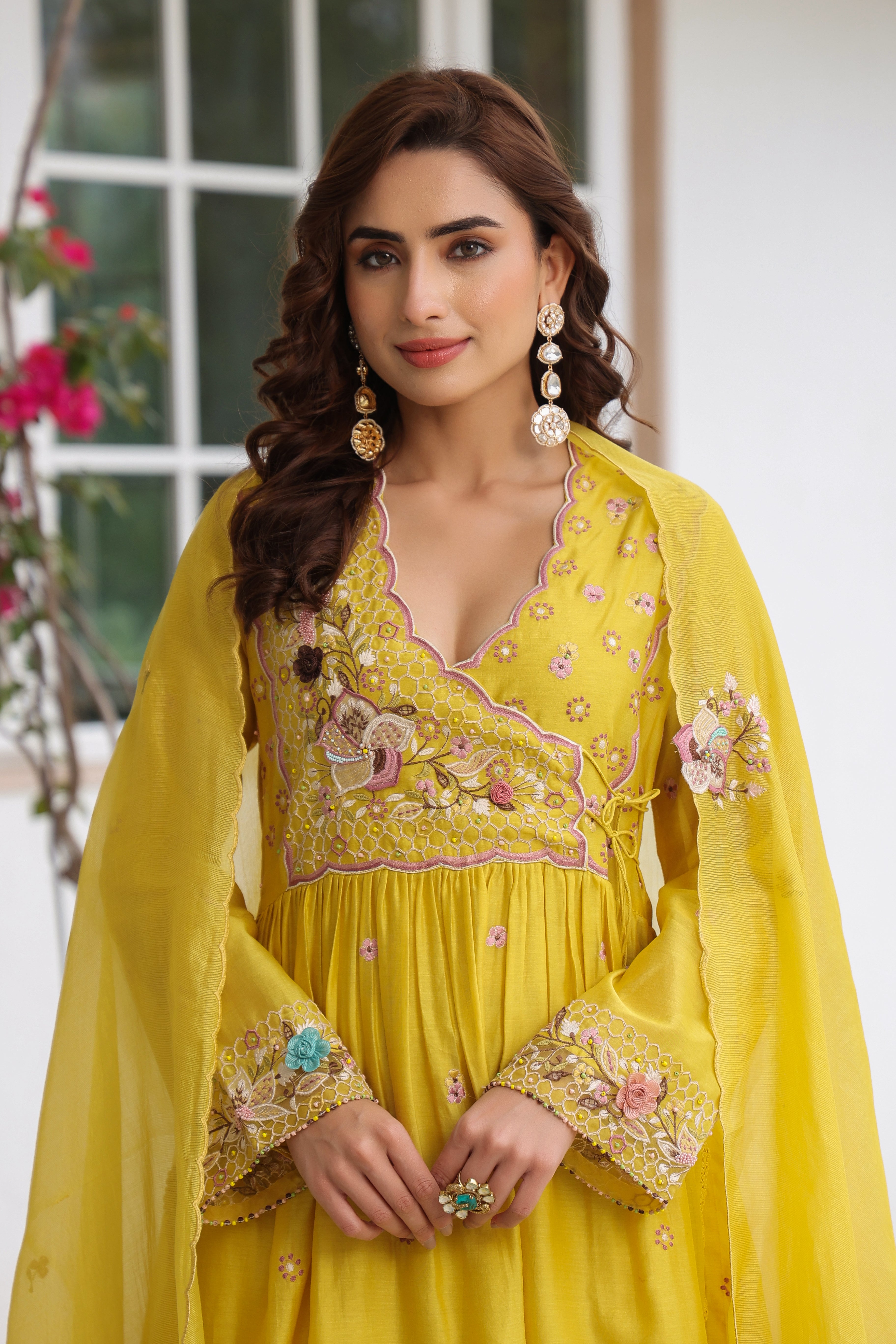 Yellow Frockstyle Reet Kurta Set