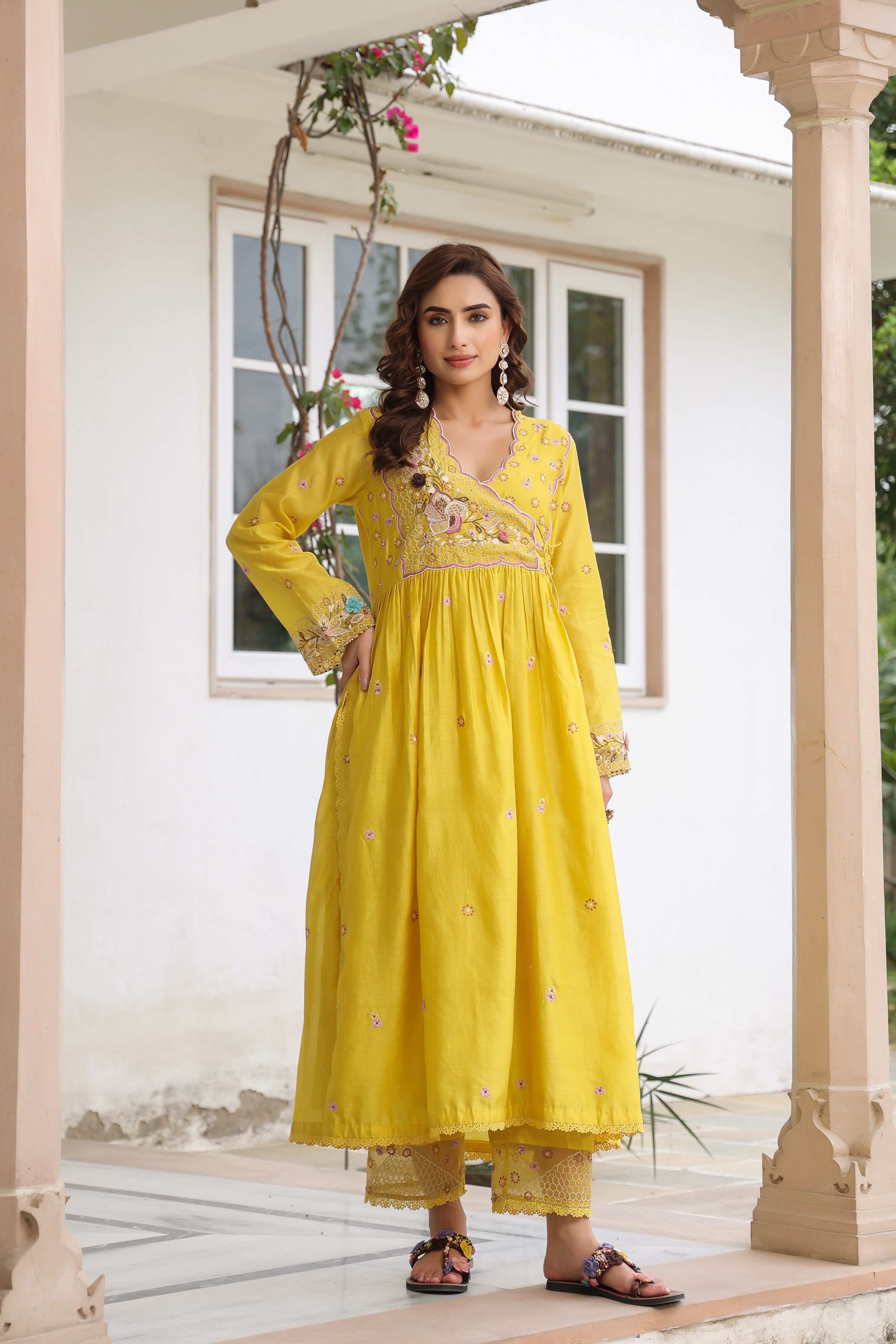 Yellow Frockstyle Reet Kurta Set