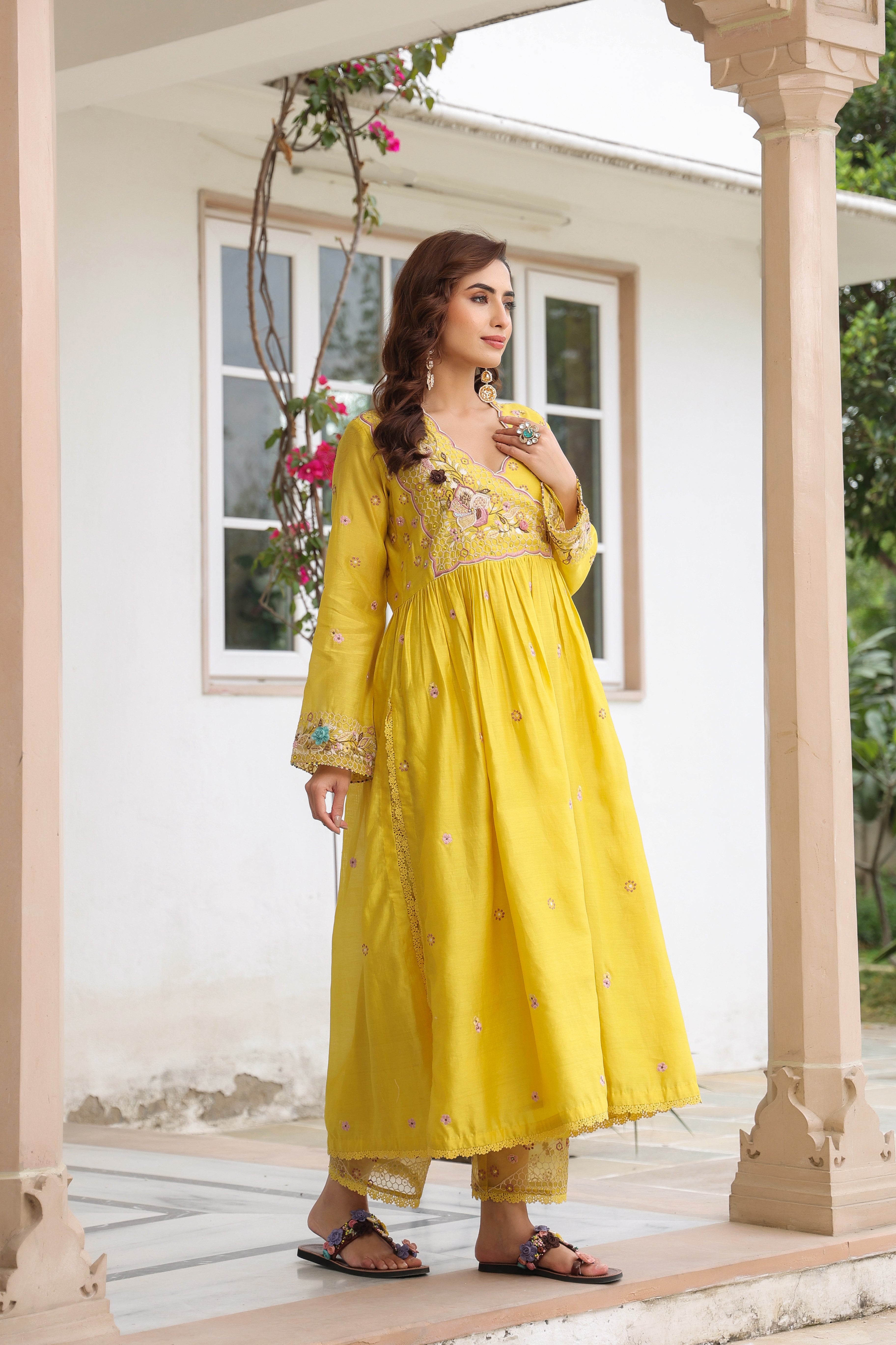 Yellow Frockstyle Reet Kurta Set