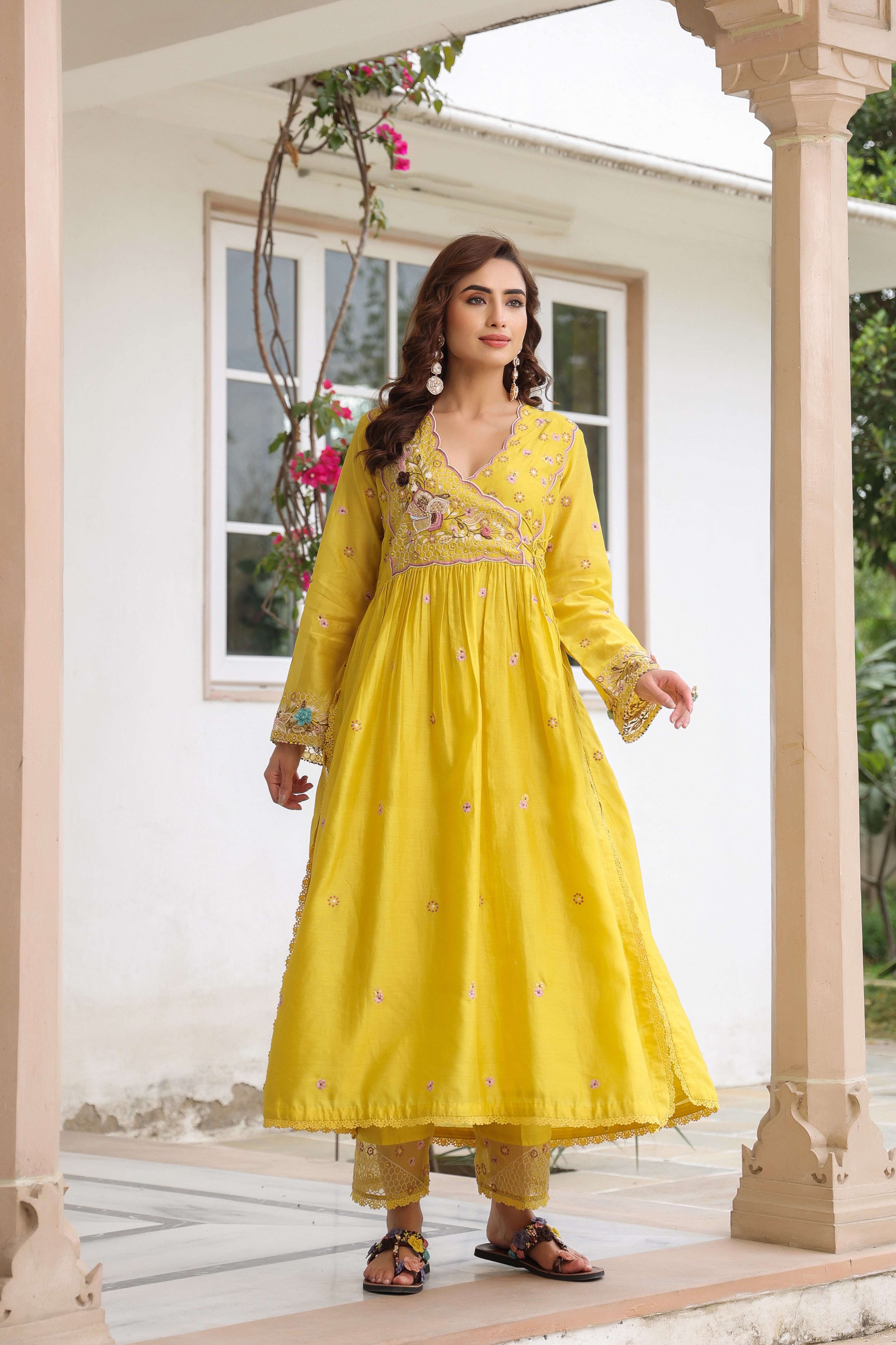 Yellow Frockstyle Reet Kurta Set